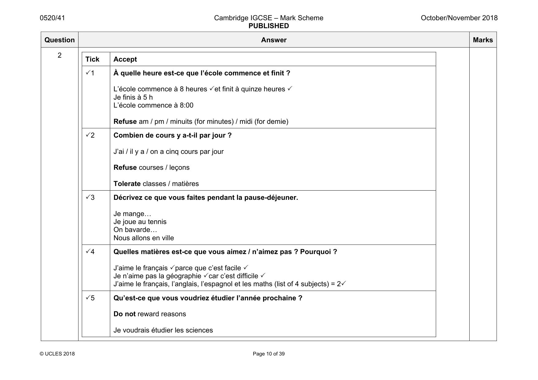 Mark scheme, page 10 of 39