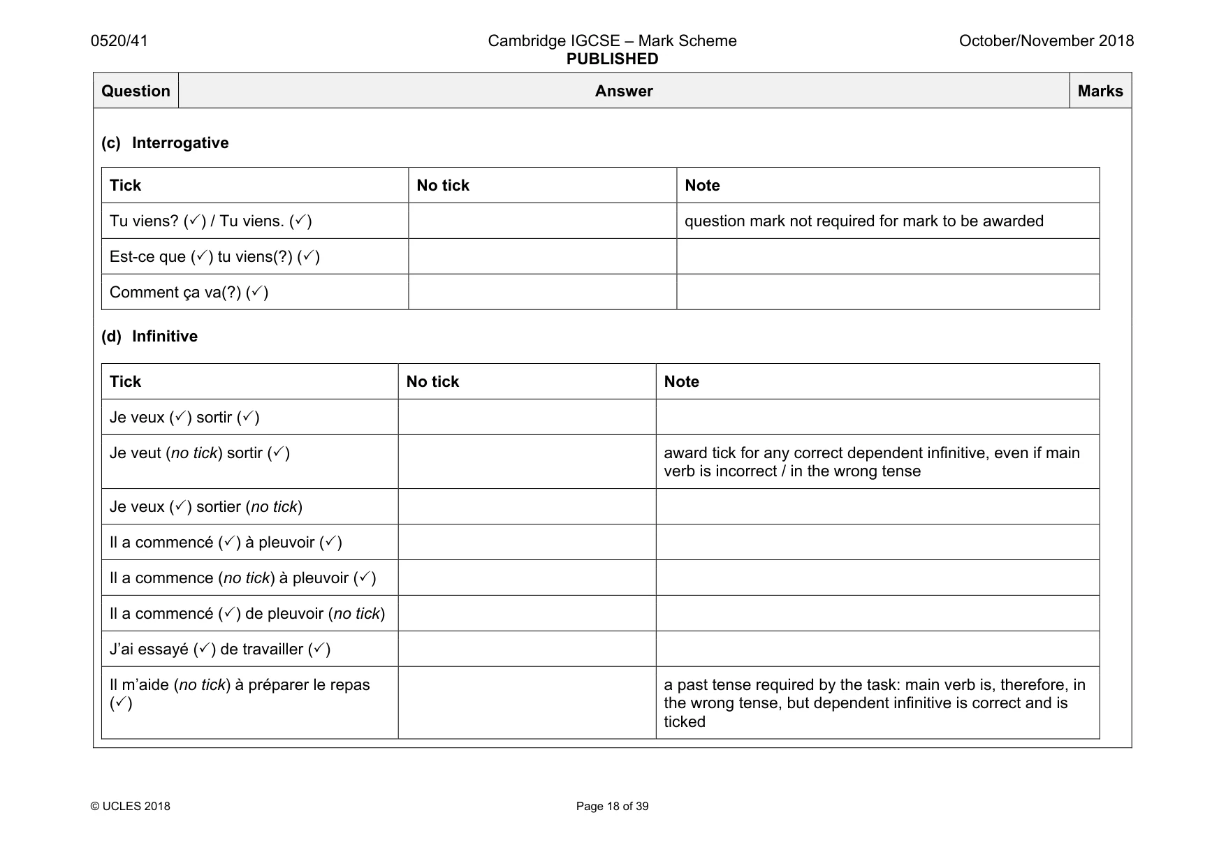 Mark scheme, page 18 of 39