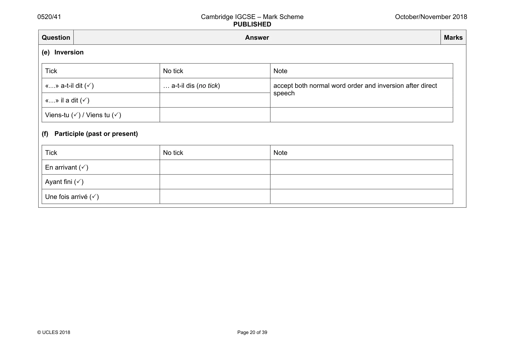 Mark scheme, page 20 of 39