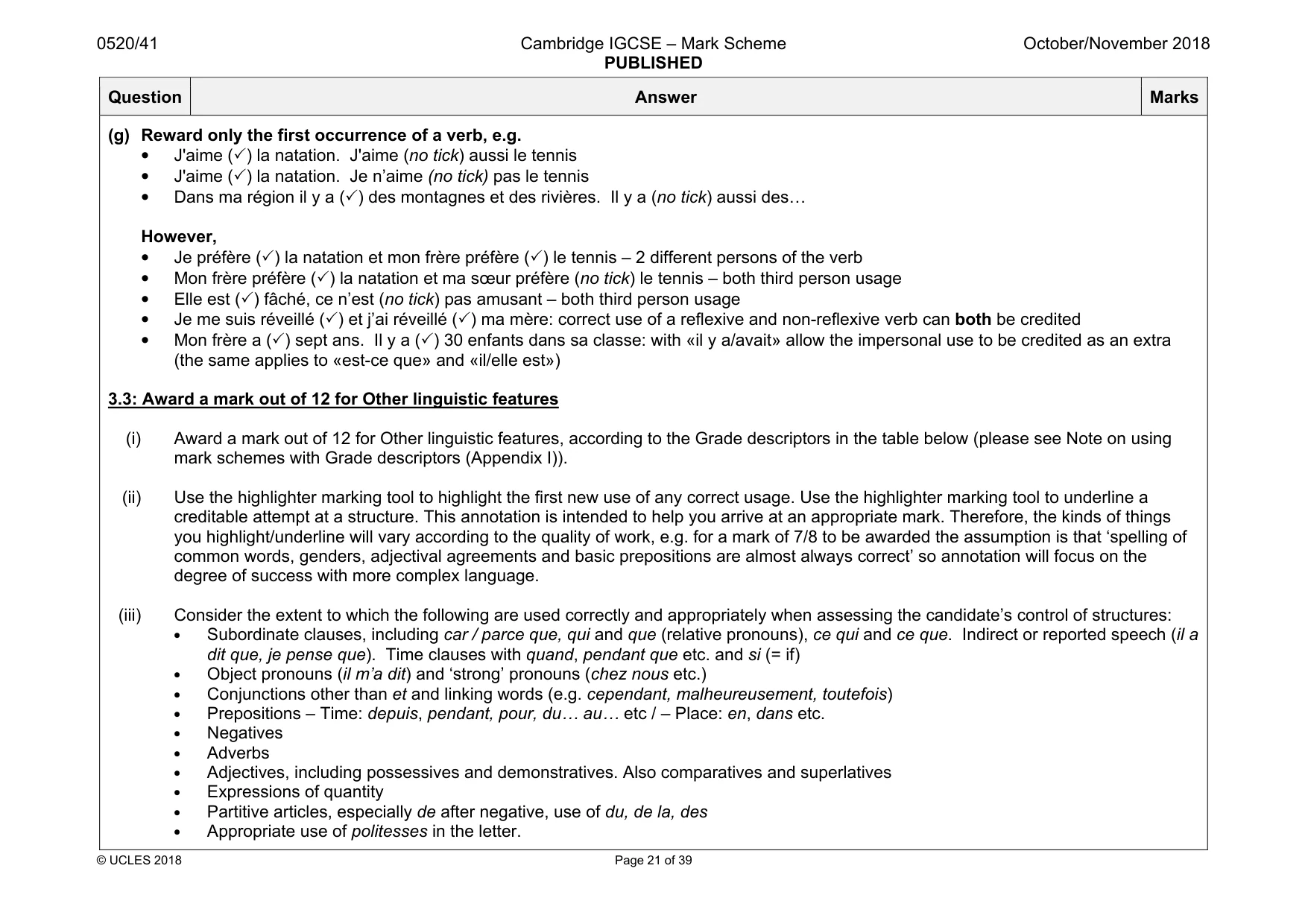 Mark scheme, page 21 of 39