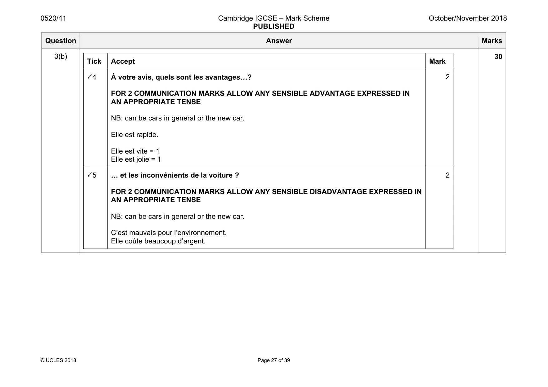 Mark scheme, page 27 of 39
