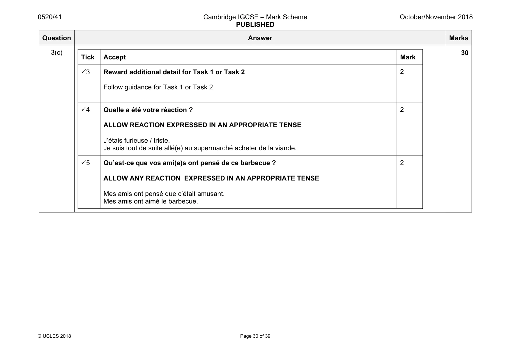 Mark scheme, page 30 of 39