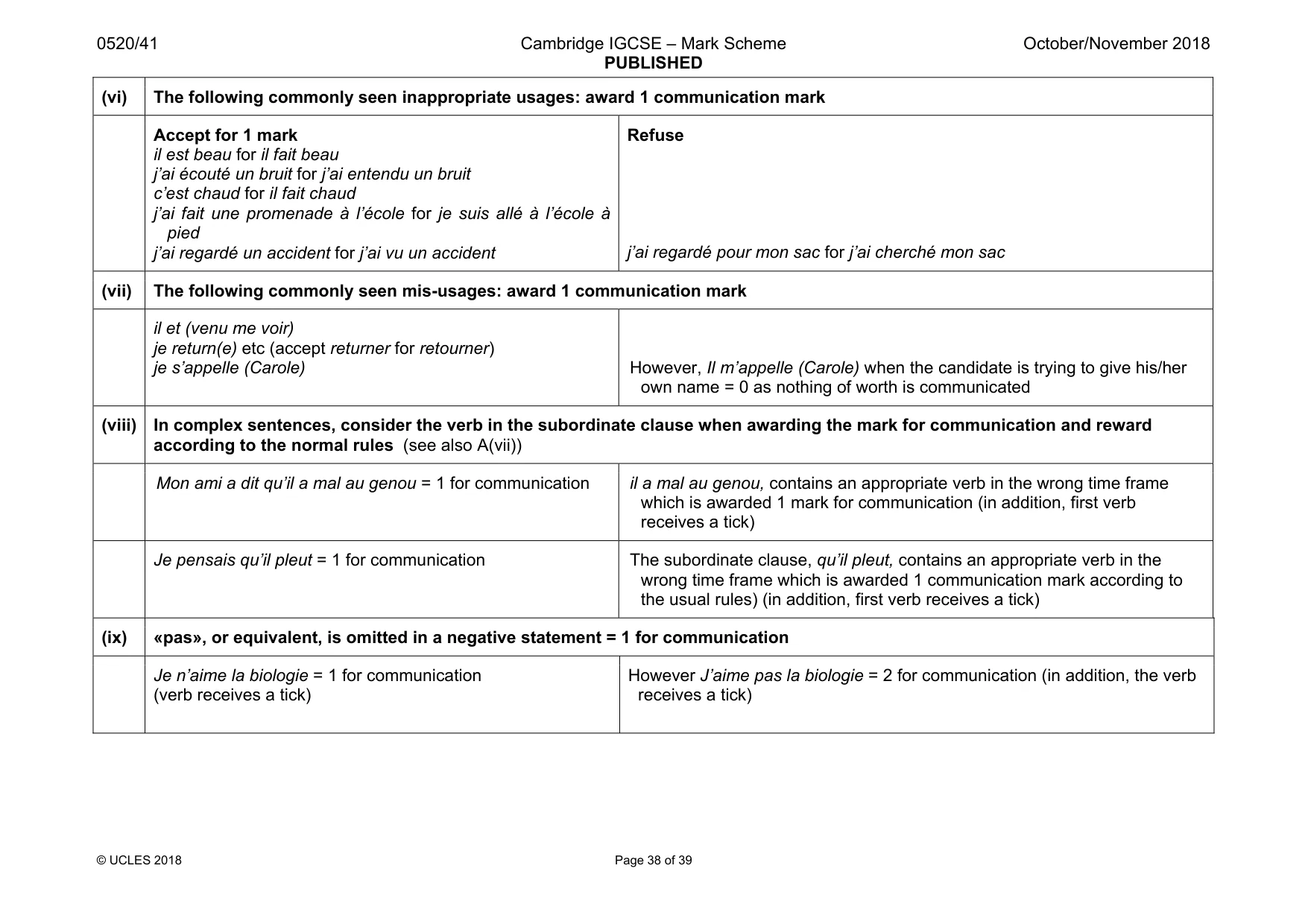 Mark scheme, page 38 of 39