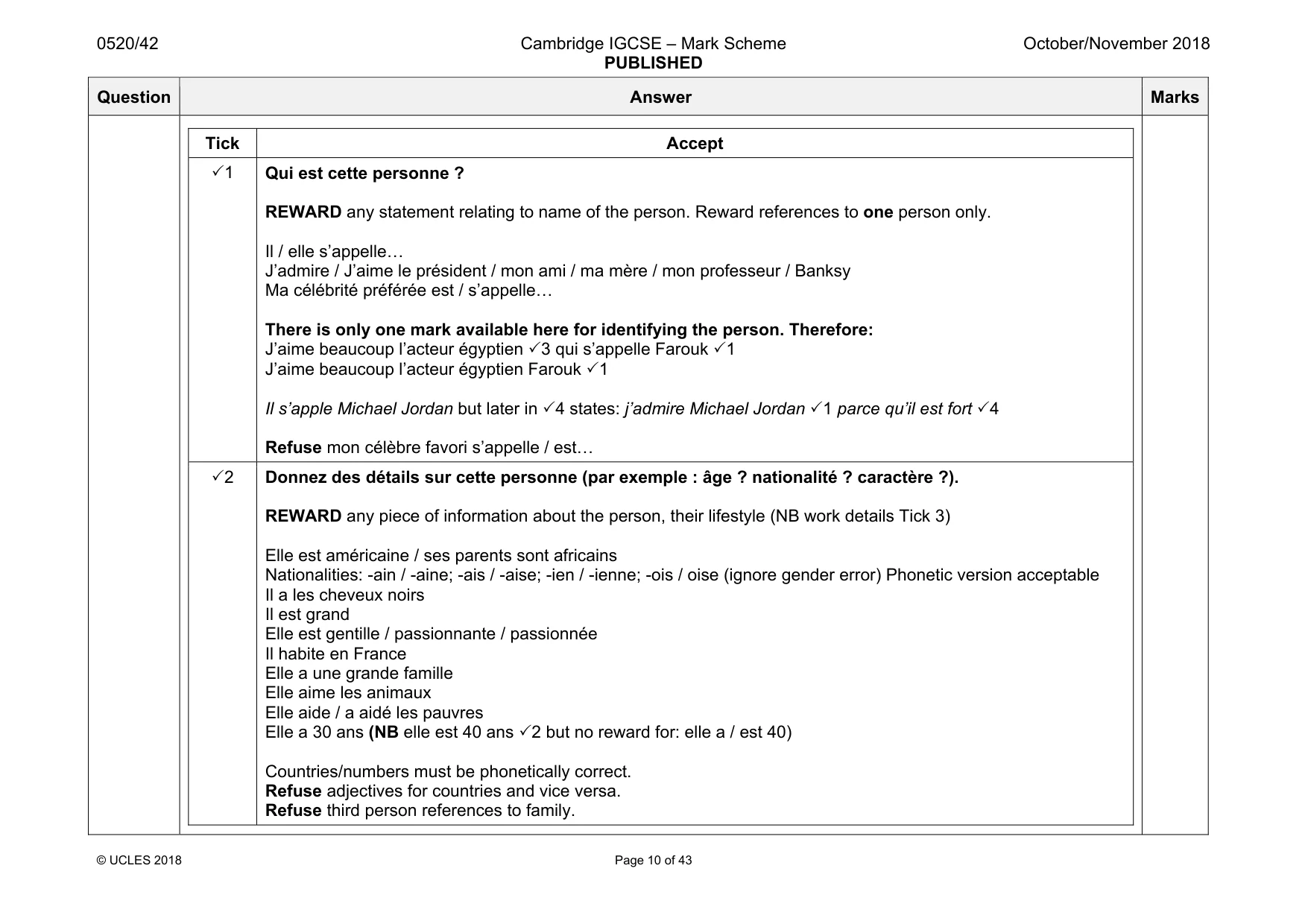 Mark scheme, page 10 of 43