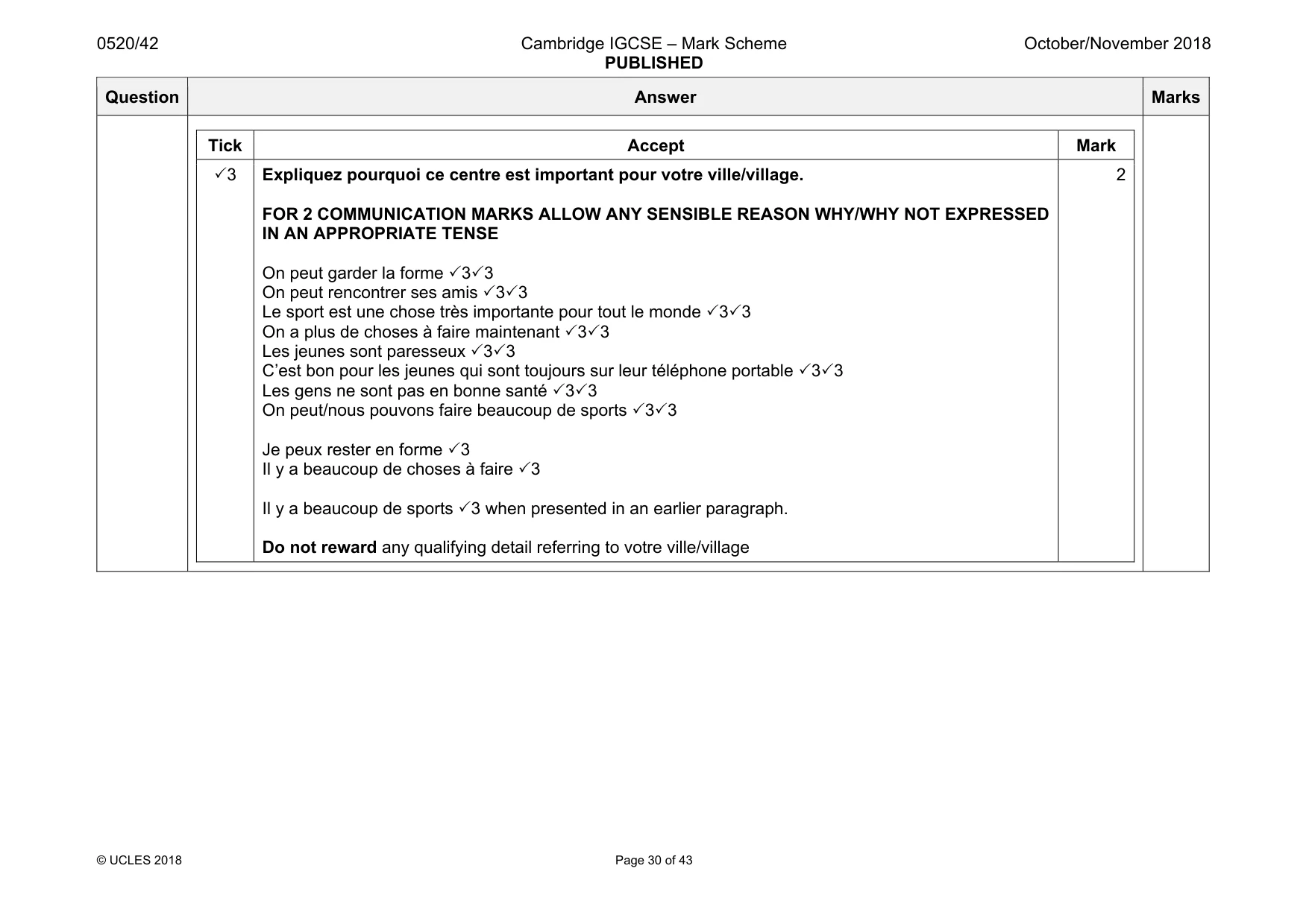 Mark scheme, page 30 of 43