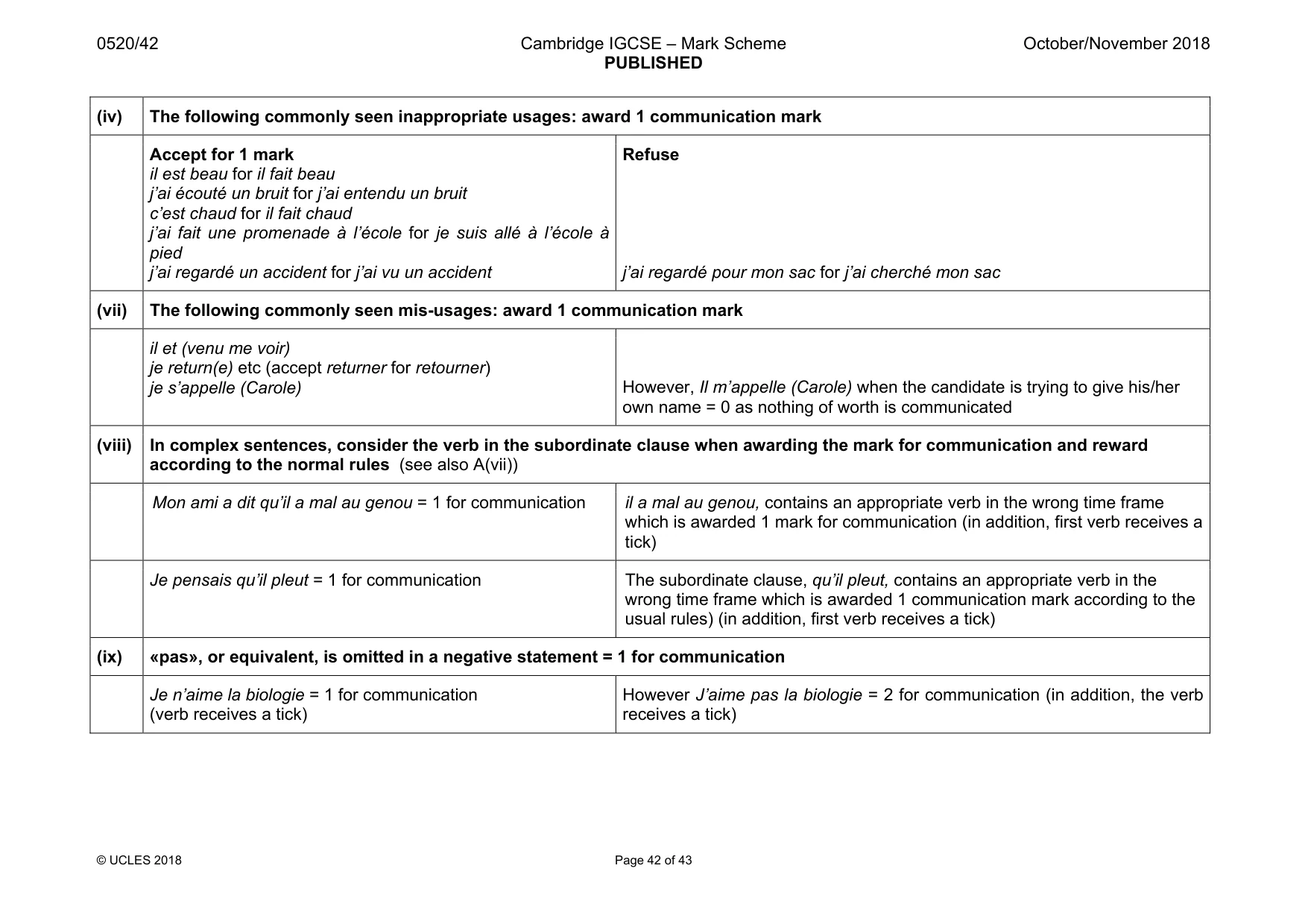 Mark scheme, page 42 of 43