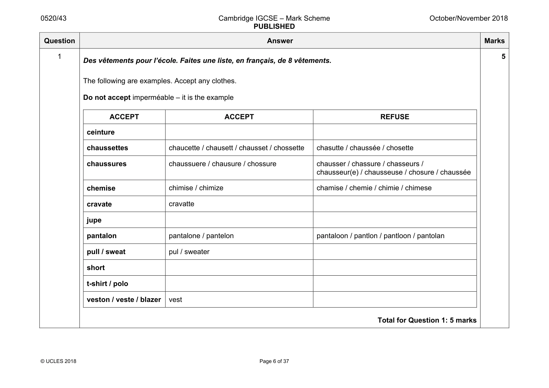 Mark scheme, page 6 of 37