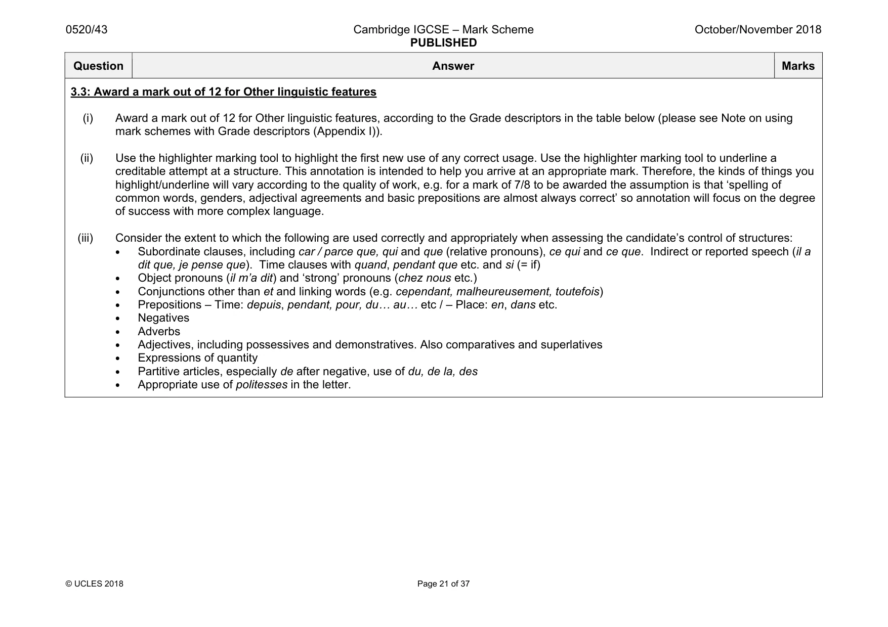 Mark scheme, page 21 of 37