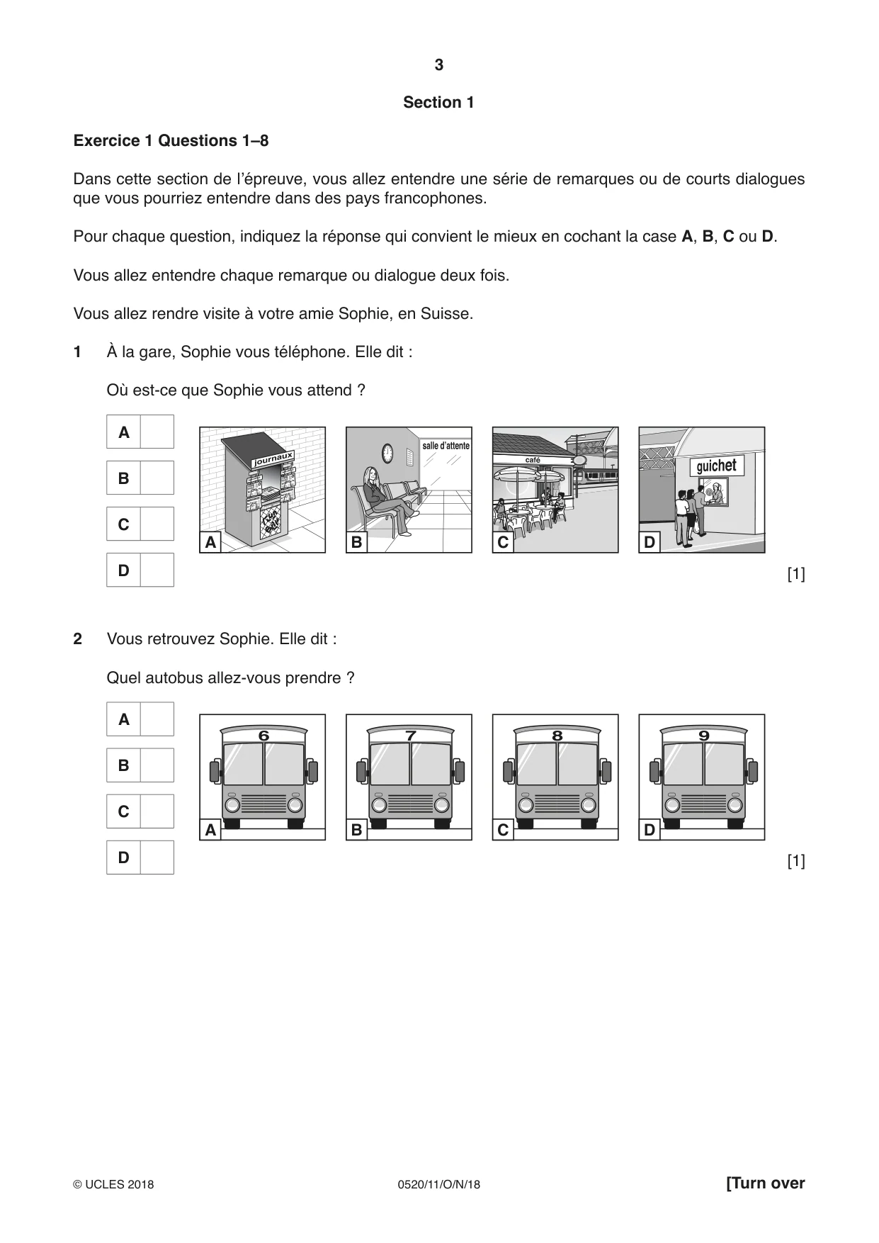 Cambridge IGCSE French - Foreign Language 0520 2018 Oct/Nov Paper 1 · Variant 1 question paper, page 3 of 12
