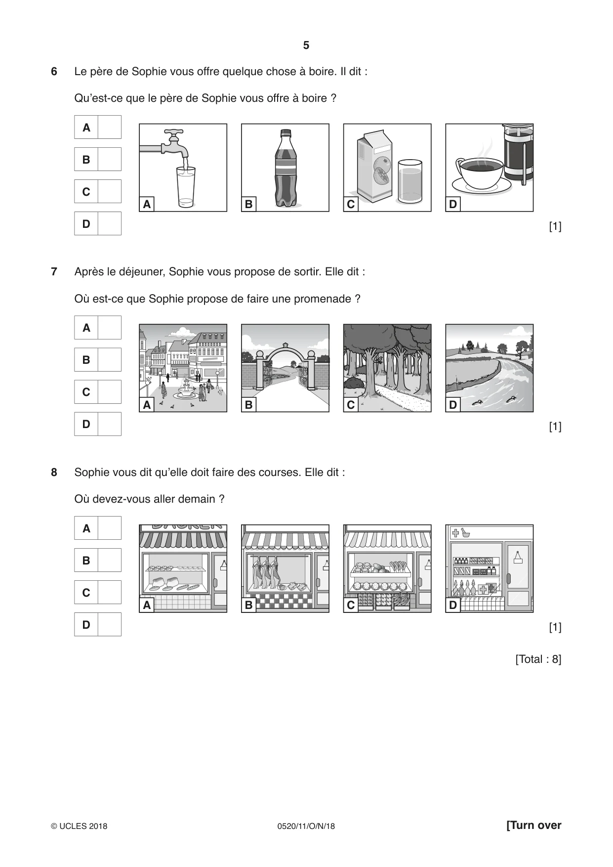 Cambridge IGCSE French - Foreign Language 0520 2018 Oct/Nov Paper 1 · Variant 1 question paper, page 5 of 12
