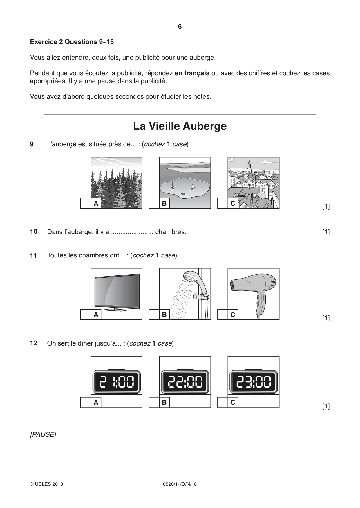 Cambridge IGCSE French - Foreign Language 0520 2018 Oct/Nov Paper 1 · Variant 1 question paper, page 6 of 12