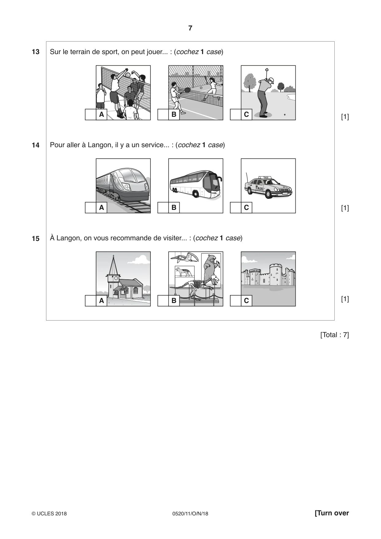 Cambridge IGCSE French - Foreign Language 0520 2018 Oct/Nov Paper 1 · Variant 1 question paper, page 7 of 12