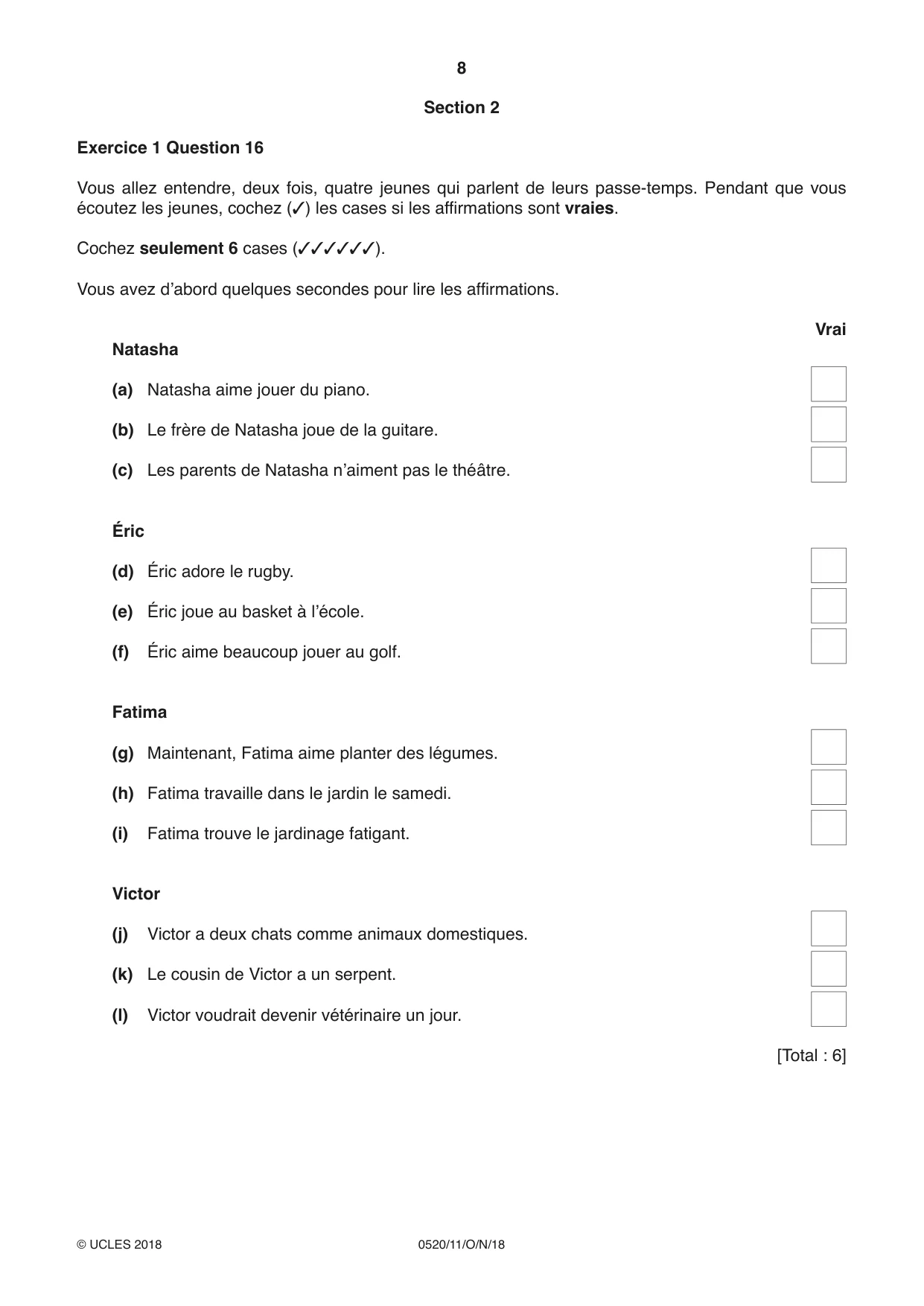 Cambridge IGCSE French - Foreign Language 0520 2018 Oct/Nov Paper 1 · Variant 1 question paper, page 8 of 12