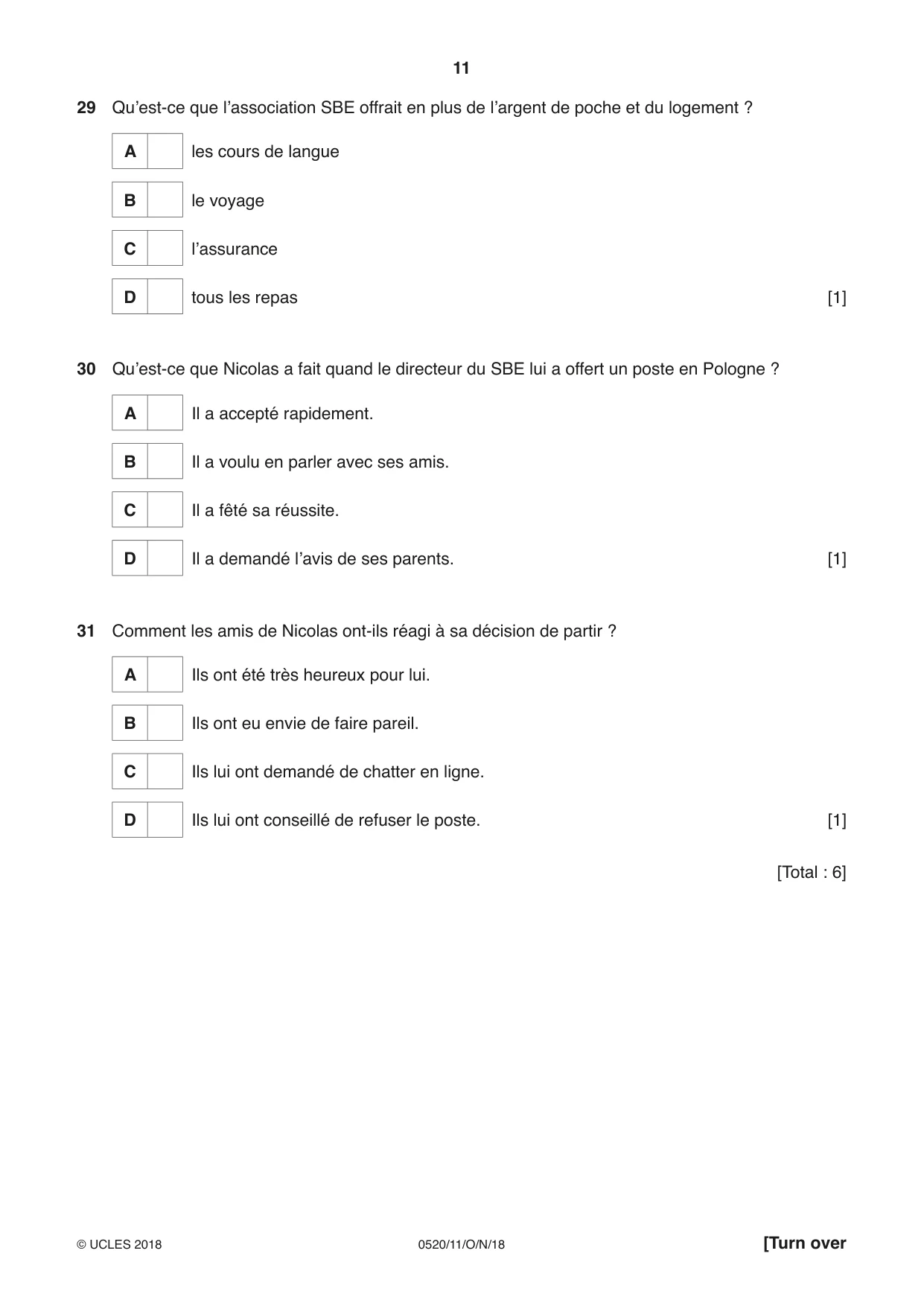 Cambridge IGCSE French - Foreign Language 0520 2018 Oct/Nov Paper 1 · Variant 1 question paper, page 11 of 12