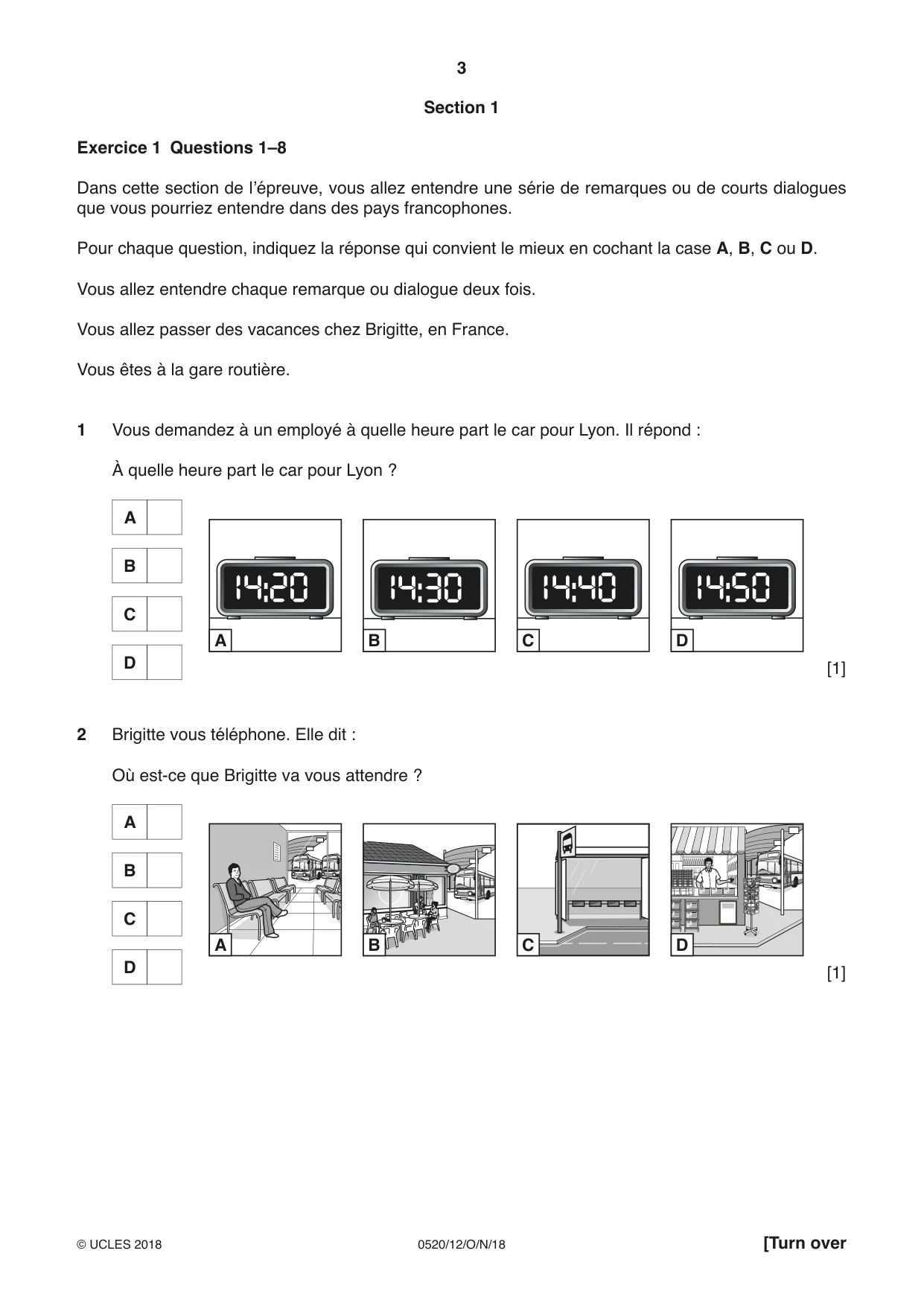 Cambridge IGCSE French - Foreign Language 0520 2018 Oct/Nov Paper 1 · Variant 2 question paper, page 3 of 12