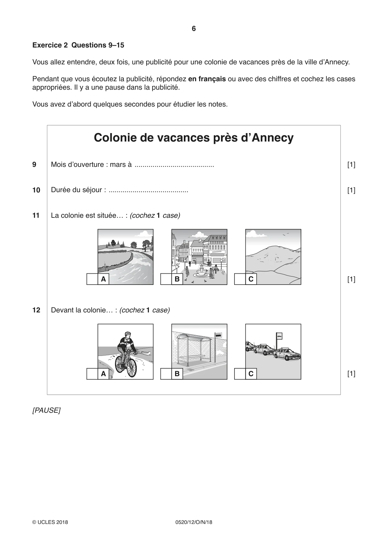 Cambridge IGCSE French - Foreign Language 0520 2018 Oct/Nov Paper 1 · Variant 2 question paper, page 6 of 12