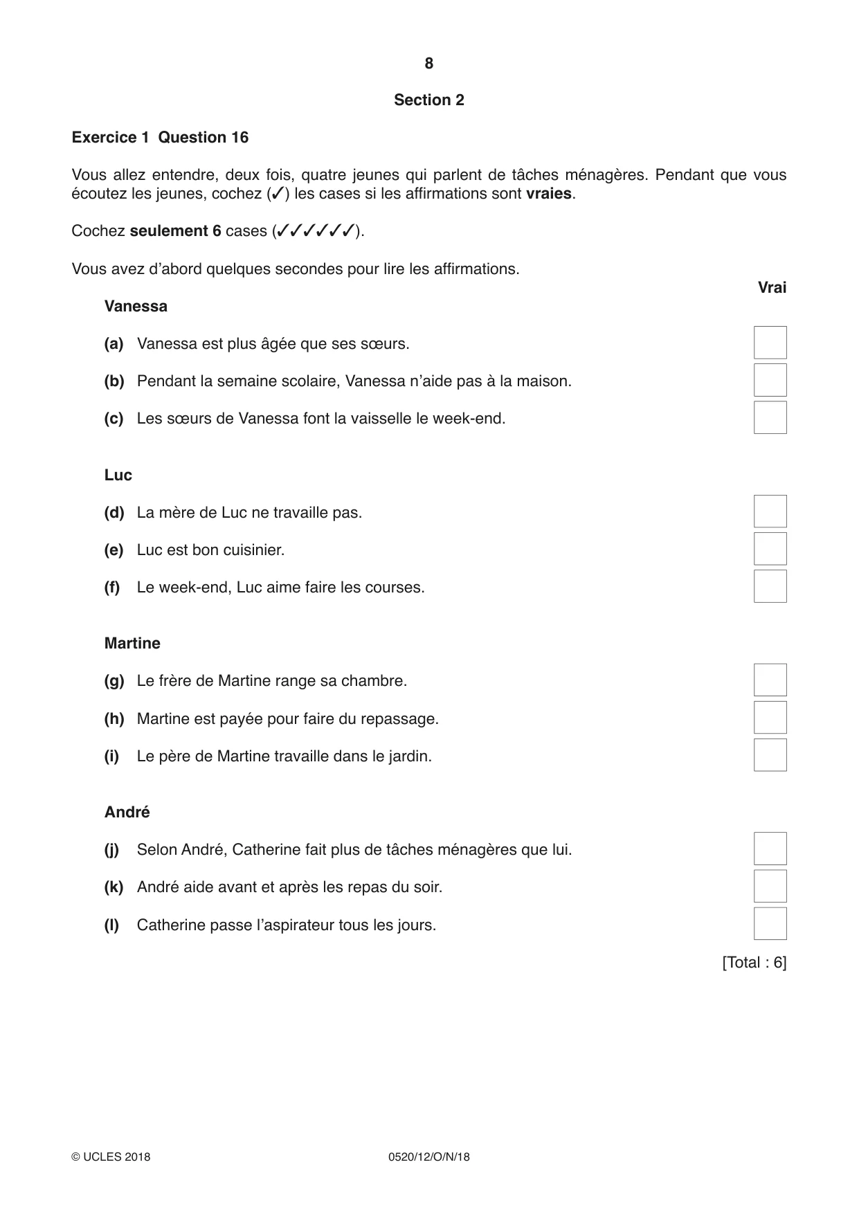 Cambridge IGCSE French - Foreign Language 0520 2018 Oct/Nov Paper 1 · Variant 2 question paper, page 8 of 12