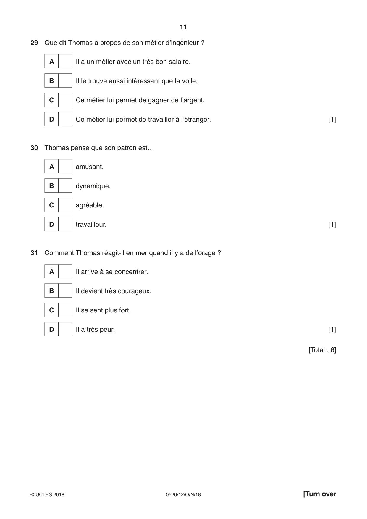 Cambridge IGCSE French - Foreign Language 0520 2018 Oct/Nov Paper 1 · Variant 2 question paper, page 11 of 12
