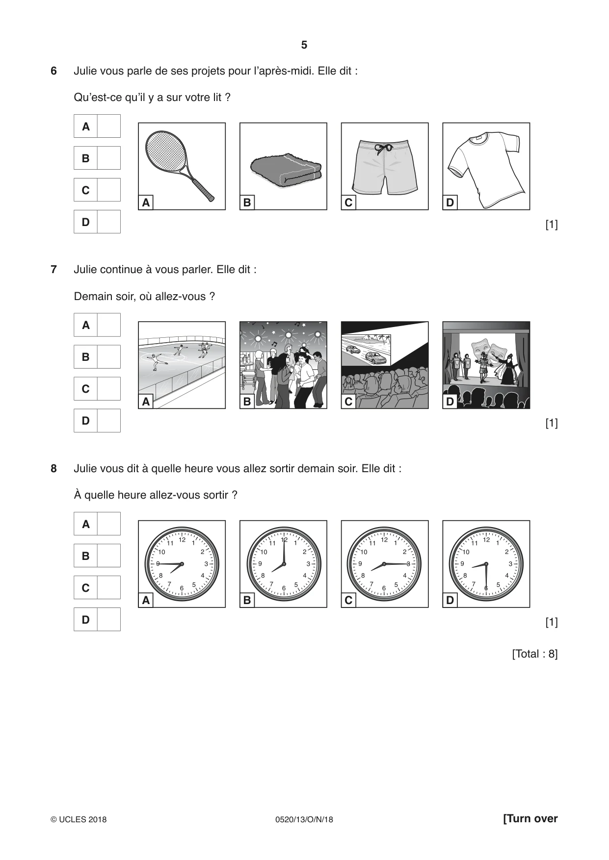 Cambridge IGCSE French - Foreign Language 0520 2018 Oct/Nov Paper 1 · Variant 3 question paper, page 5 of 12