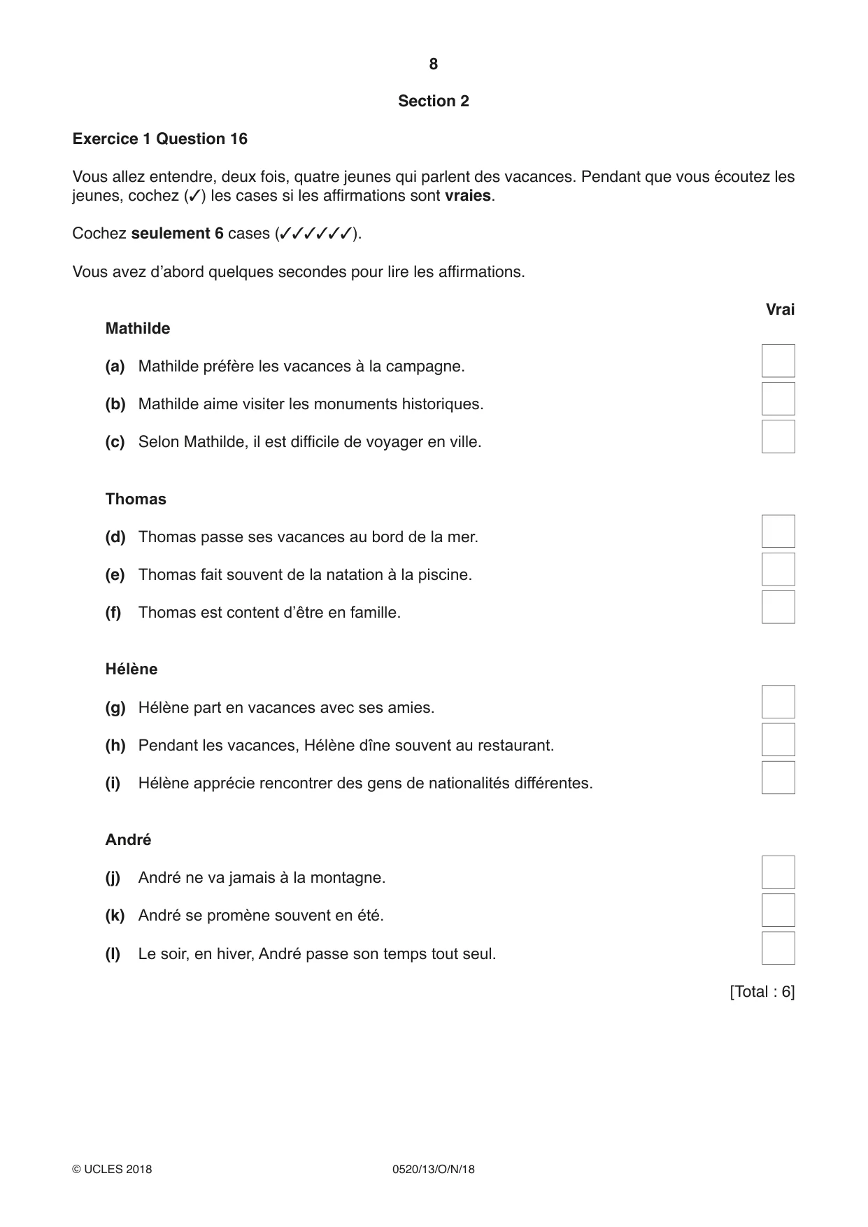 Cambridge IGCSE French - Foreign Language 0520 2018 Oct/Nov Paper 1 · Variant 3 question paper, page 8 of 12