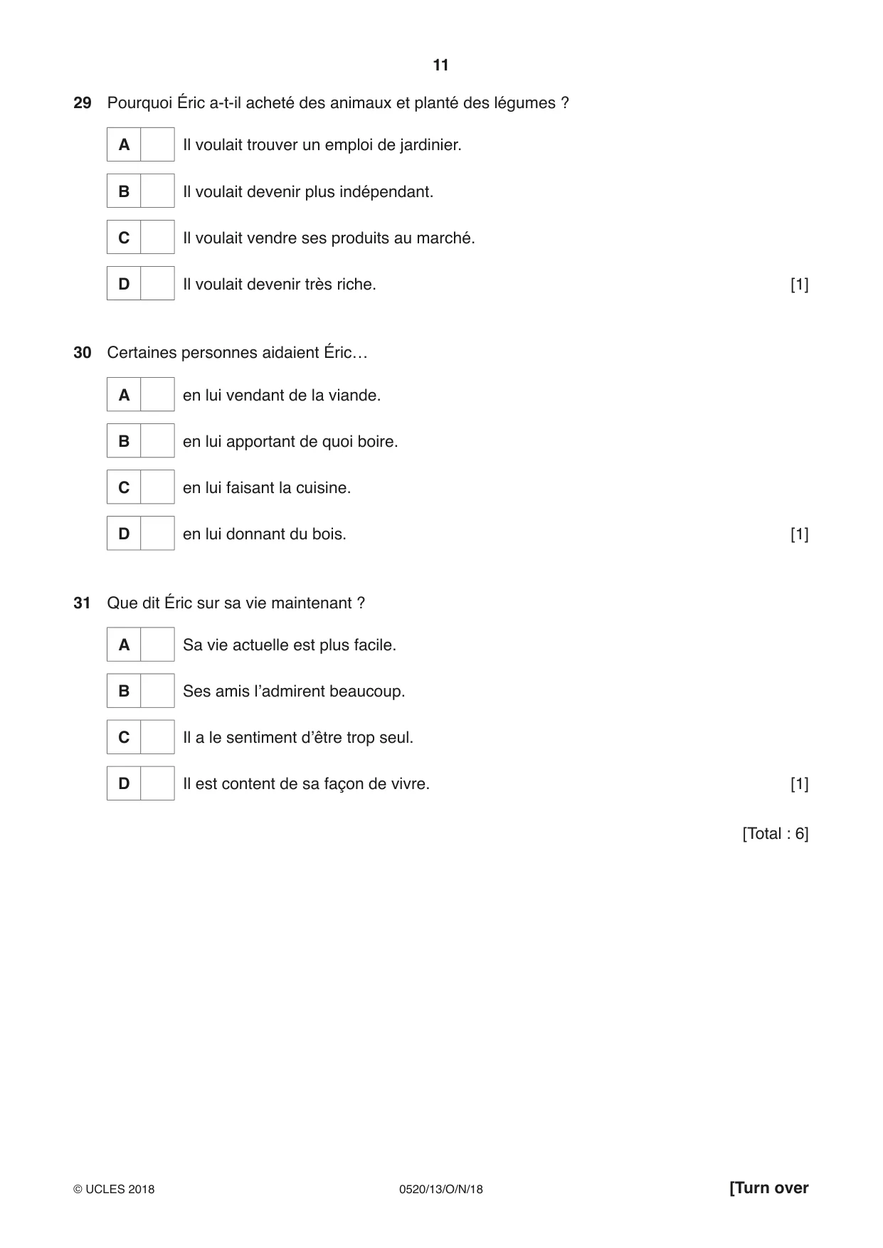 Cambridge IGCSE French - Foreign Language 0520 2018 Oct/Nov Paper 1 · Variant 3 question paper, page 11 of 12
