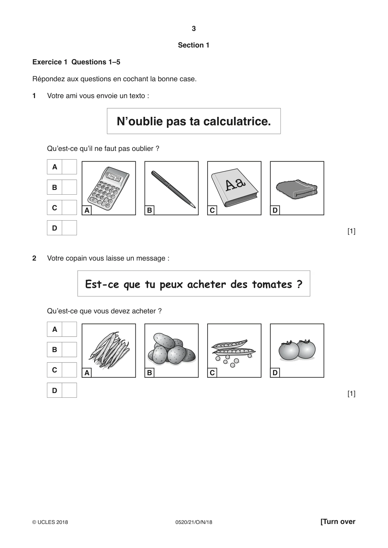 Cambridge IGCSE French - Foreign Language 0520 2018 Oct/Nov Paper 2 · Variant 1 question paper, page 3 of 16