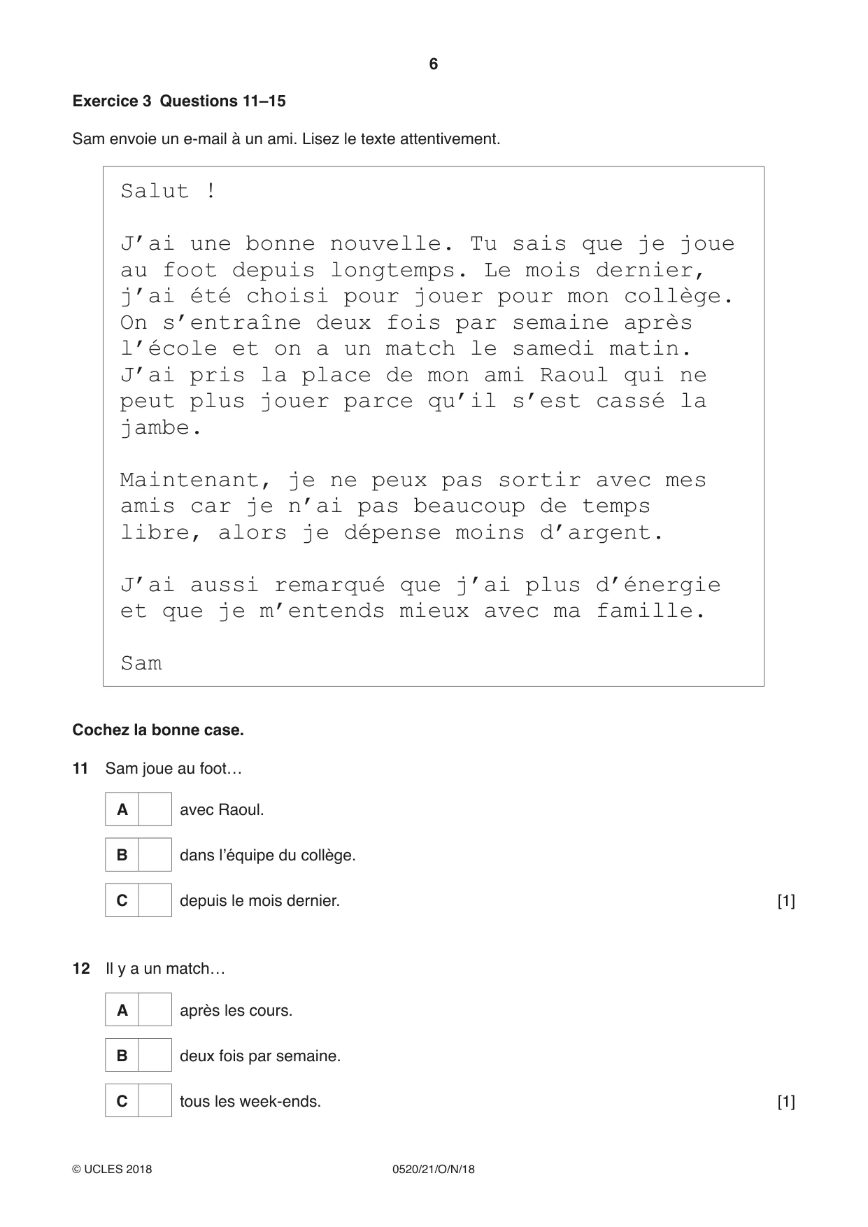 Cambridge IGCSE French - Foreign Language 0520 2018 Oct/Nov Paper 2 · Variant 1 question paper, page 6 of 16