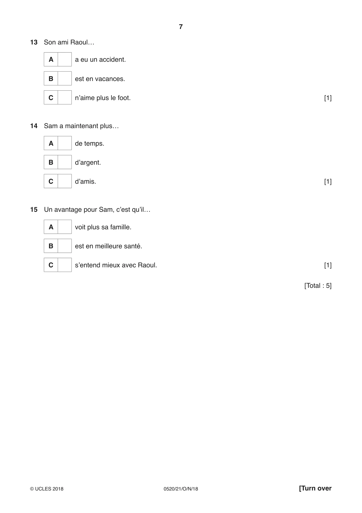 Cambridge IGCSE French - Foreign Language 0520 2018 Oct/Nov Paper 2 · Variant 1 question paper, page 7 of 16