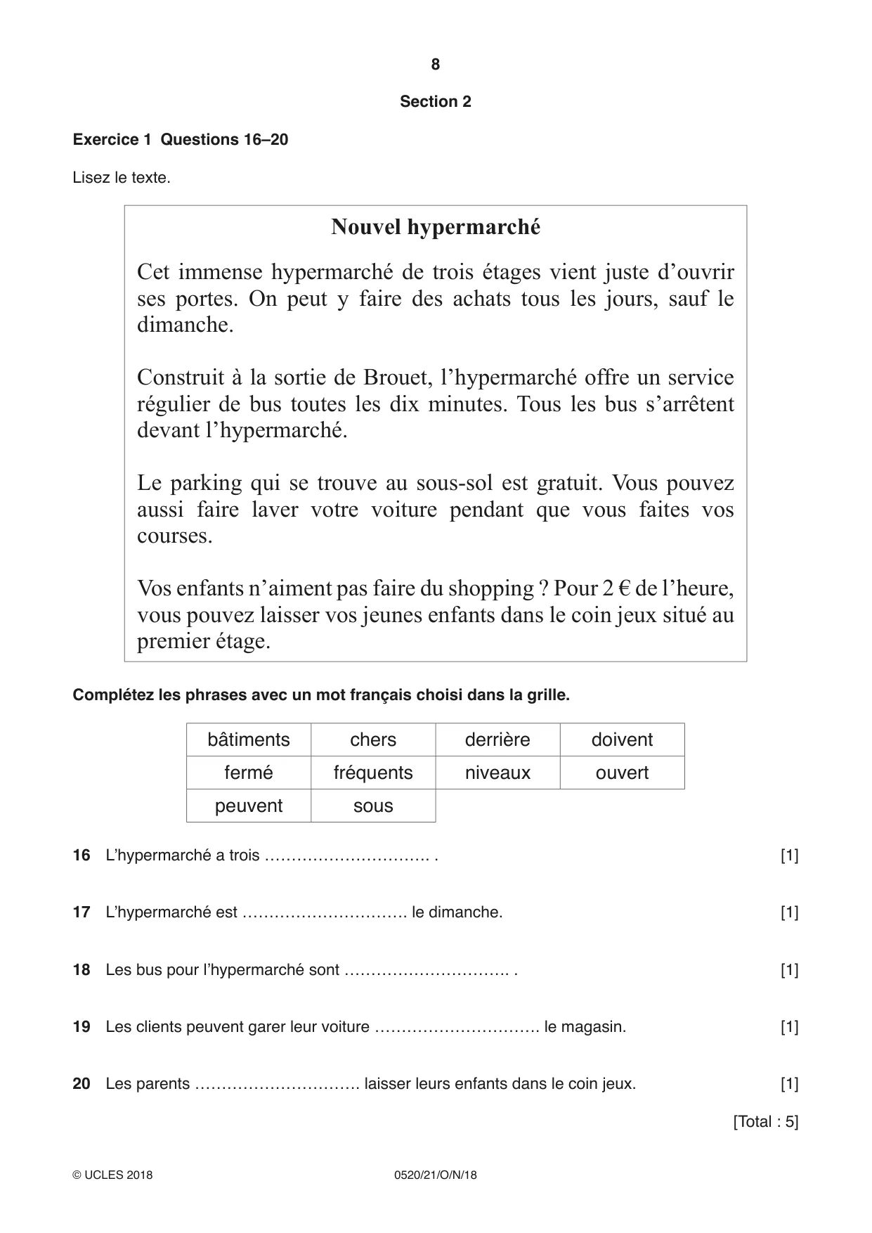 Cambridge IGCSE French - Foreign Language 0520 2018 Oct/Nov Paper 2 · Variant 1 question paper, page 8 of 16