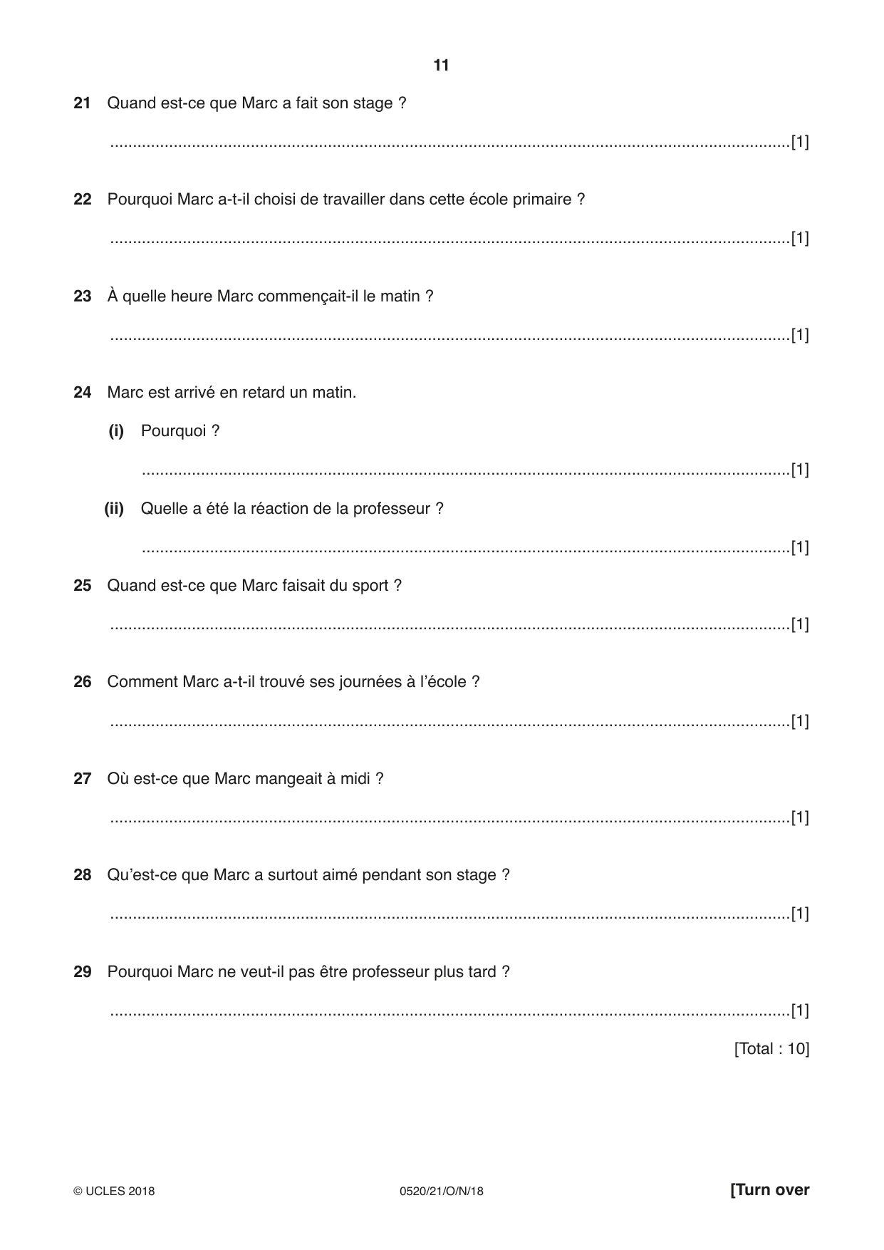 Cambridge IGCSE French - Foreign Language 0520 2018 Oct/Nov Paper 2 · Variant 1 question paper, page 11 of 16