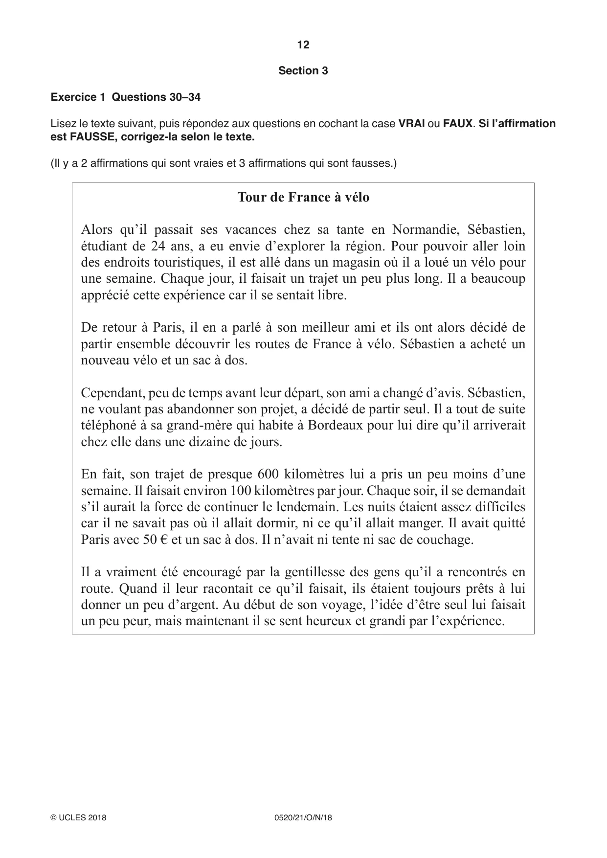 Cambridge IGCSE French - Foreign Language 0520 2018 Oct/Nov Paper 2 · Variant 1 question paper, page 12 of 16
