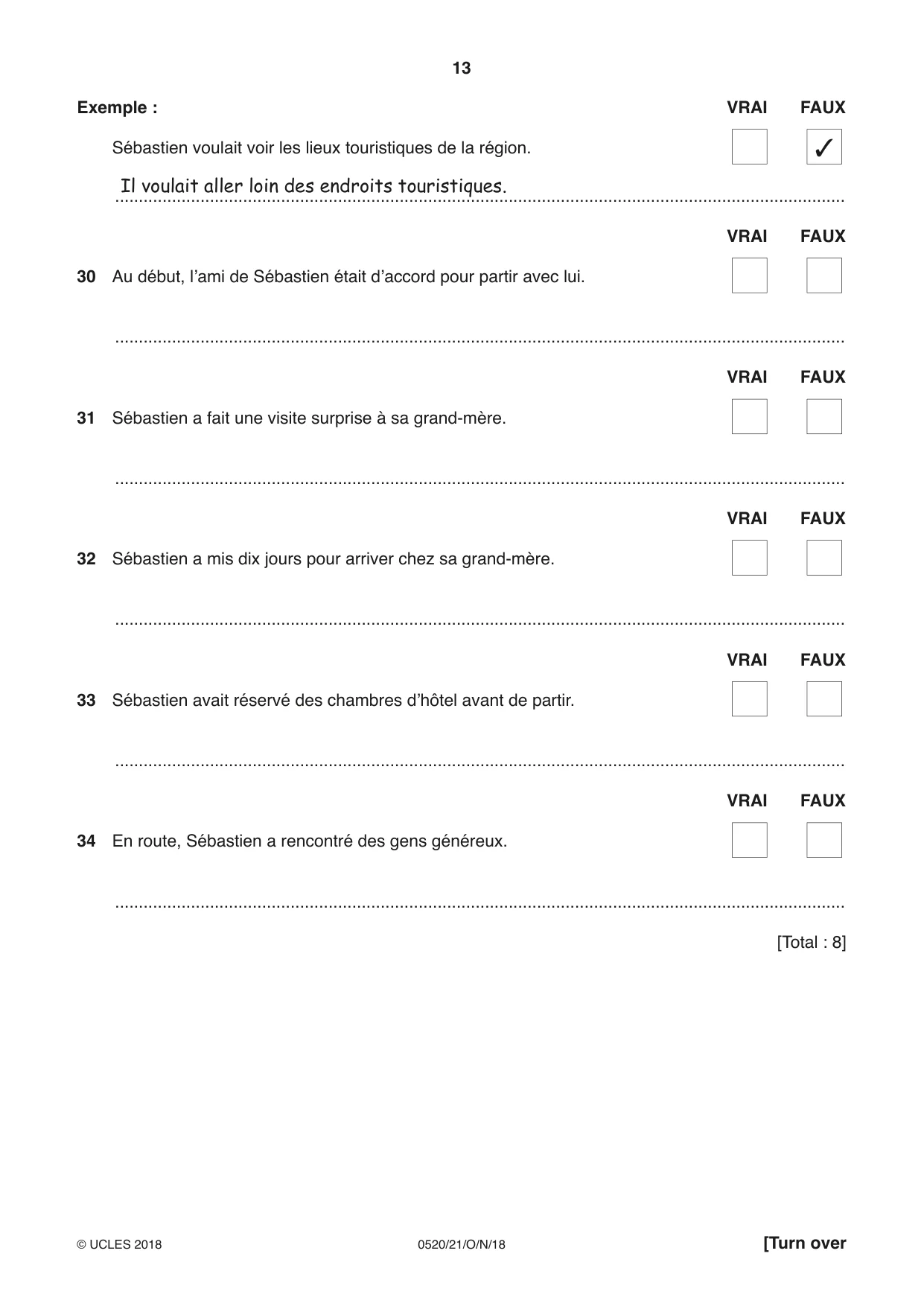 Cambridge IGCSE French - Foreign Language 0520 2018 Oct/Nov Paper 2 · Variant 1 question paper, page 13 of 16