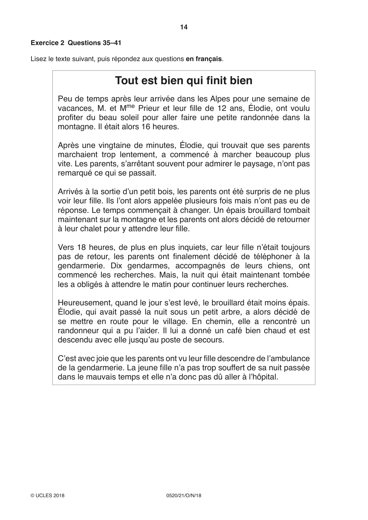 Cambridge IGCSE French - Foreign Language 0520 2018 Oct/Nov Paper 2 · Variant 1 question paper, page 14 of 16