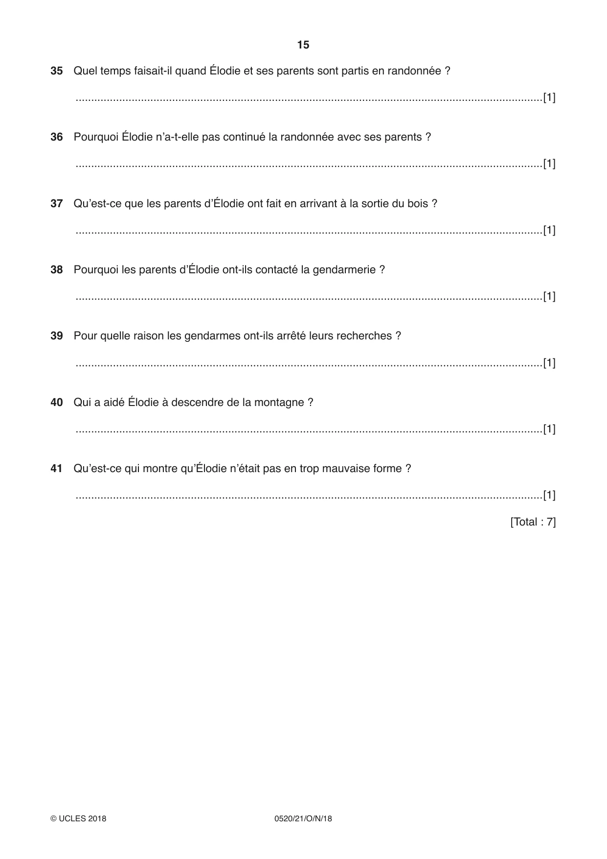 Cambridge IGCSE French - Foreign Language 0520 2018 Oct/Nov Paper 2 · Variant 1 question paper, page 15 of 16