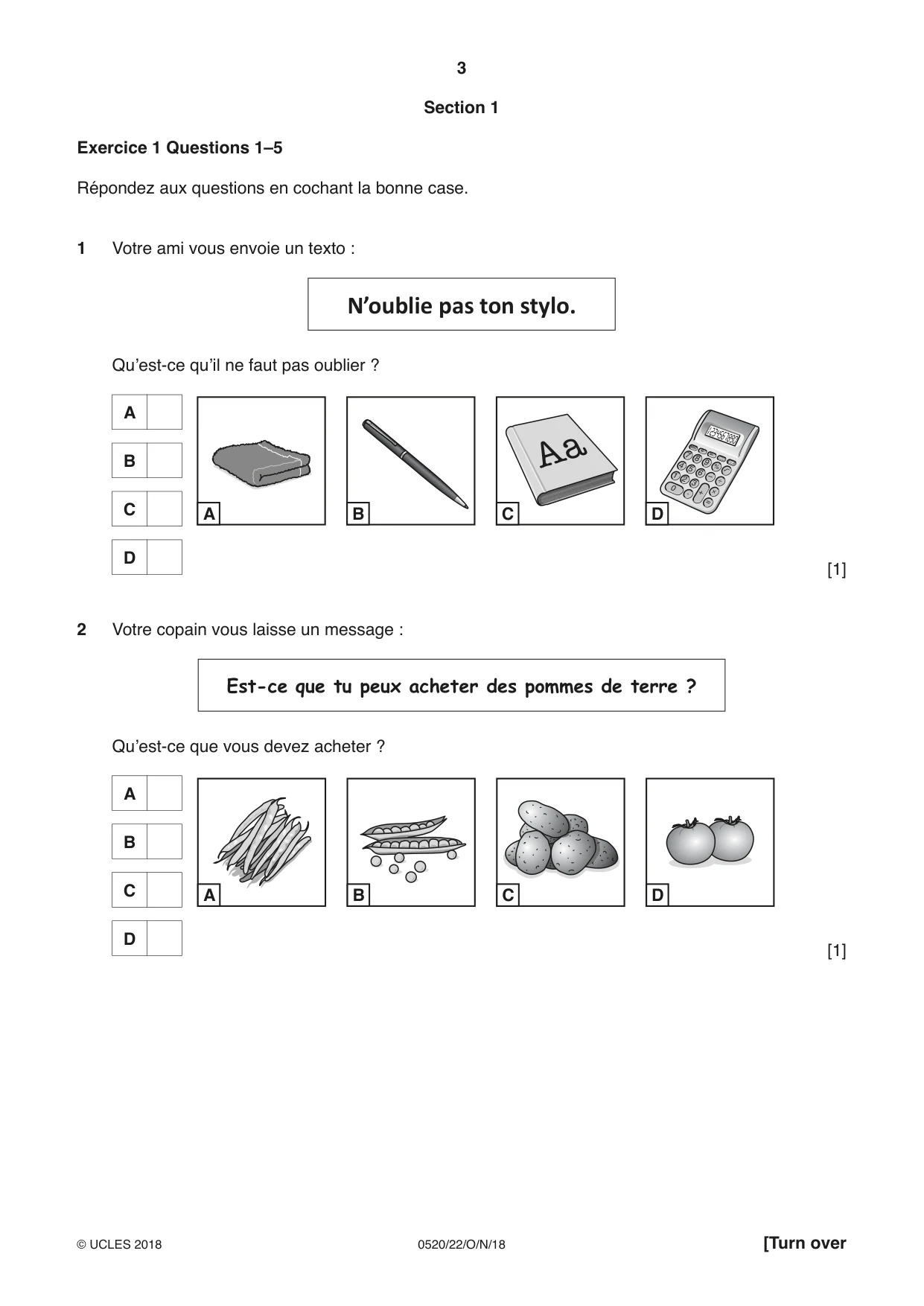 Cambridge IGCSE French - Foreign Language 0520 2018 Oct/Nov Paper 2 · Variant 2 question paper, page 3 of 16