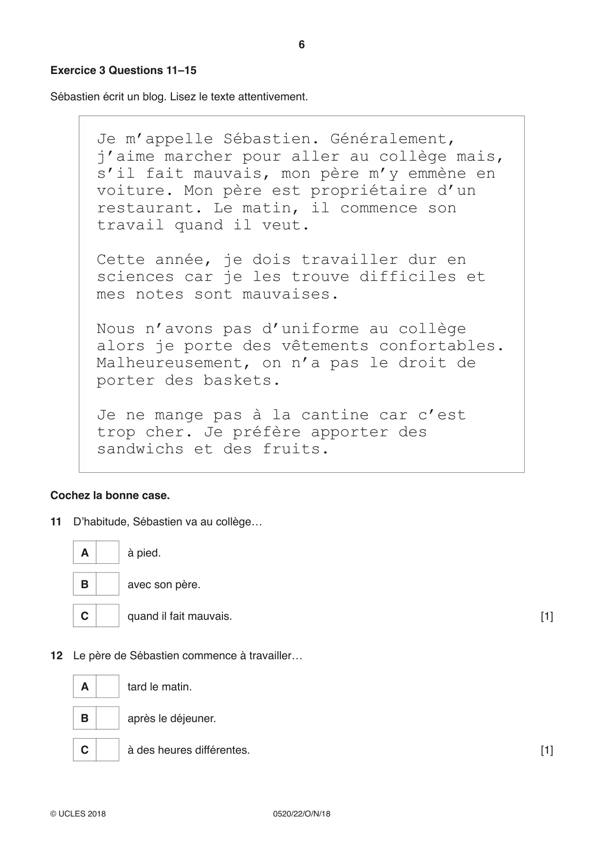 Cambridge IGCSE French - Foreign Language 0520 2018 Oct/Nov Paper 2 · Variant 2 question paper, page 6 of 16