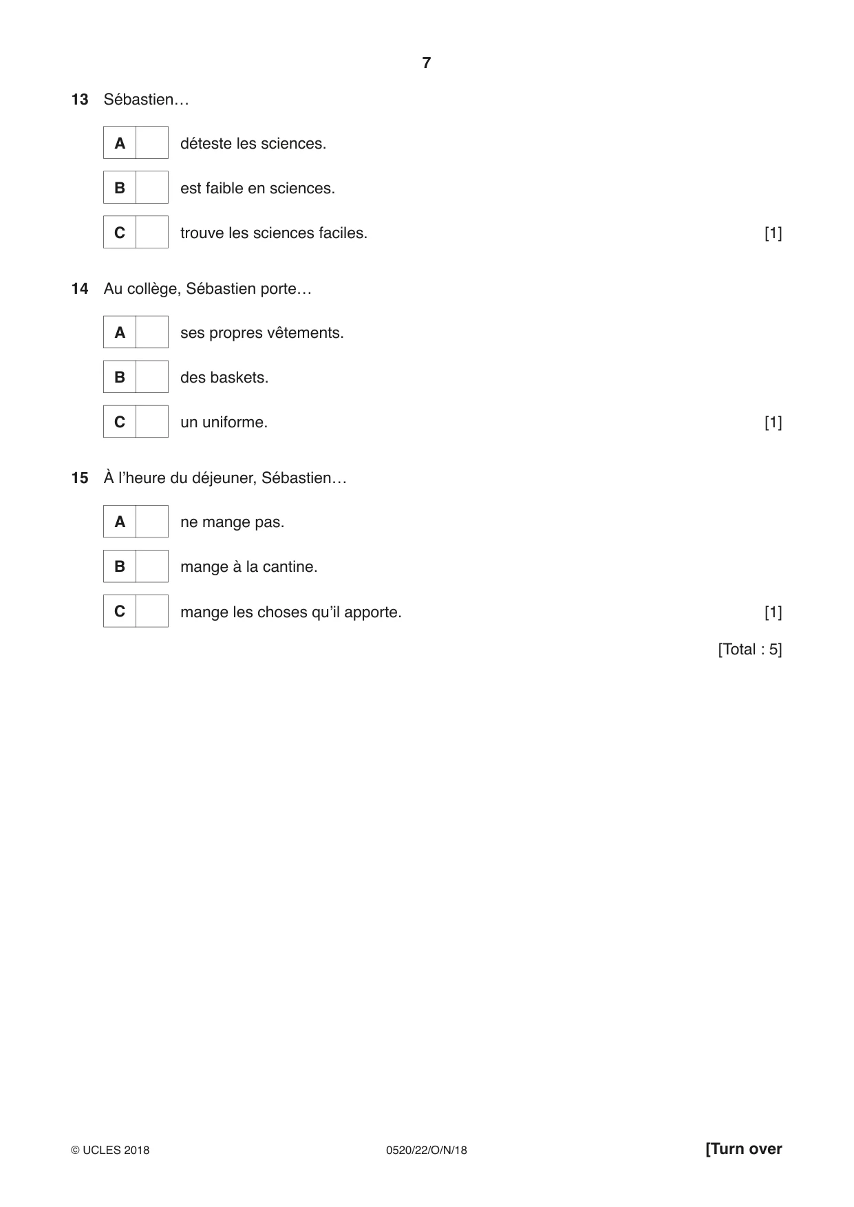Cambridge IGCSE French - Foreign Language 0520 2018 Oct/Nov Paper 2 · Variant 2 question paper, page 7 of 16