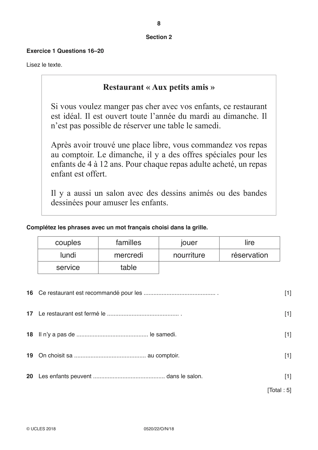 Cambridge IGCSE French - Foreign Language 0520 2018 Oct/Nov Paper 2 · Variant 2 question paper, page 8 of 16