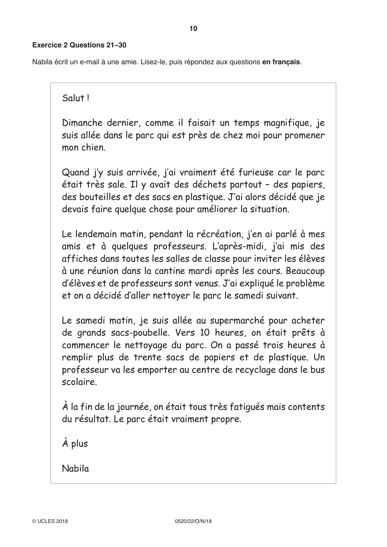 Cambridge IGCSE French - Foreign Language 0520 2018 Oct/Nov Paper 2 · Variant 2 question paper, page 10 of 16