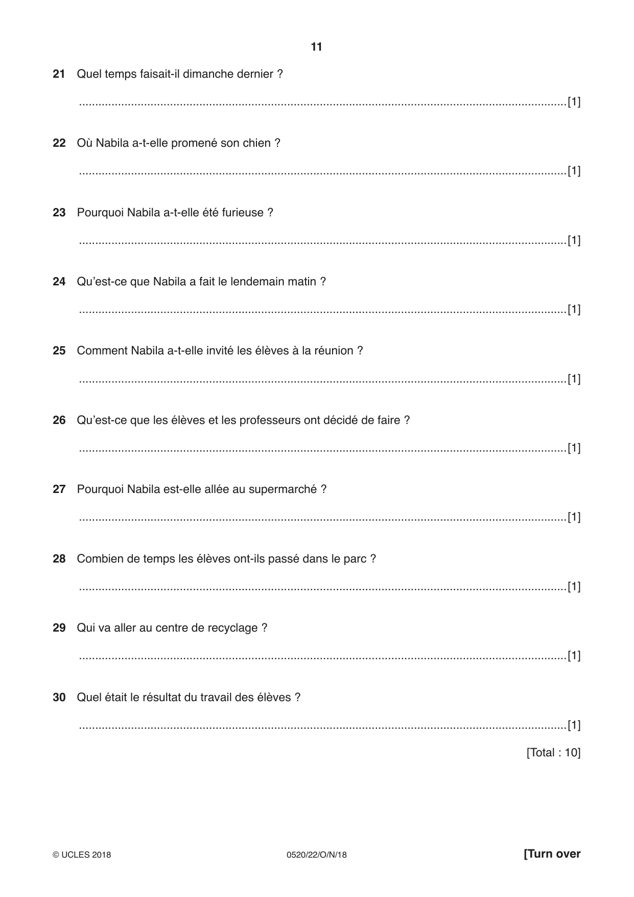Cambridge IGCSE French - Foreign Language 0520 2018 Oct/Nov Paper 2 · Variant 2 question paper, page 11 of 16