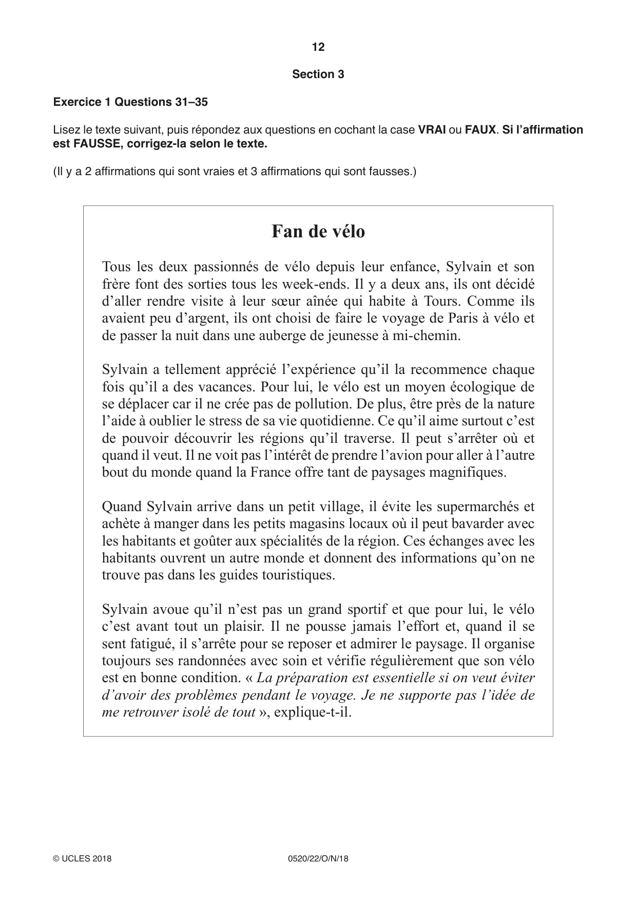 Cambridge IGCSE French - Foreign Language 0520 2018 Oct/Nov Paper 2 · Variant 2 question paper, page 12 of 16