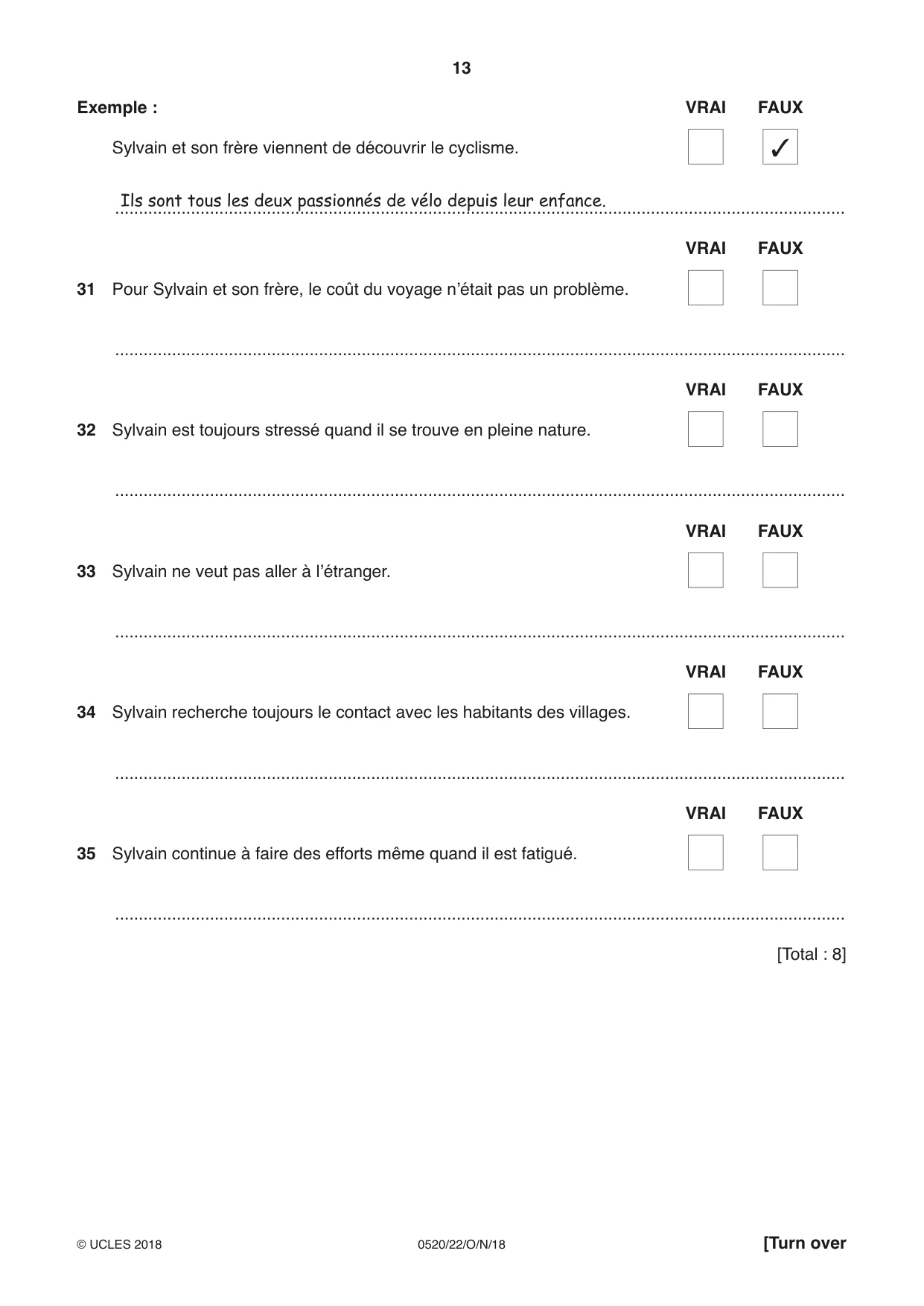 Cambridge IGCSE French - Foreign Language 0520 2018 Oct/Nov Paper 2 · Variant 2 question paper, page 13 of 16