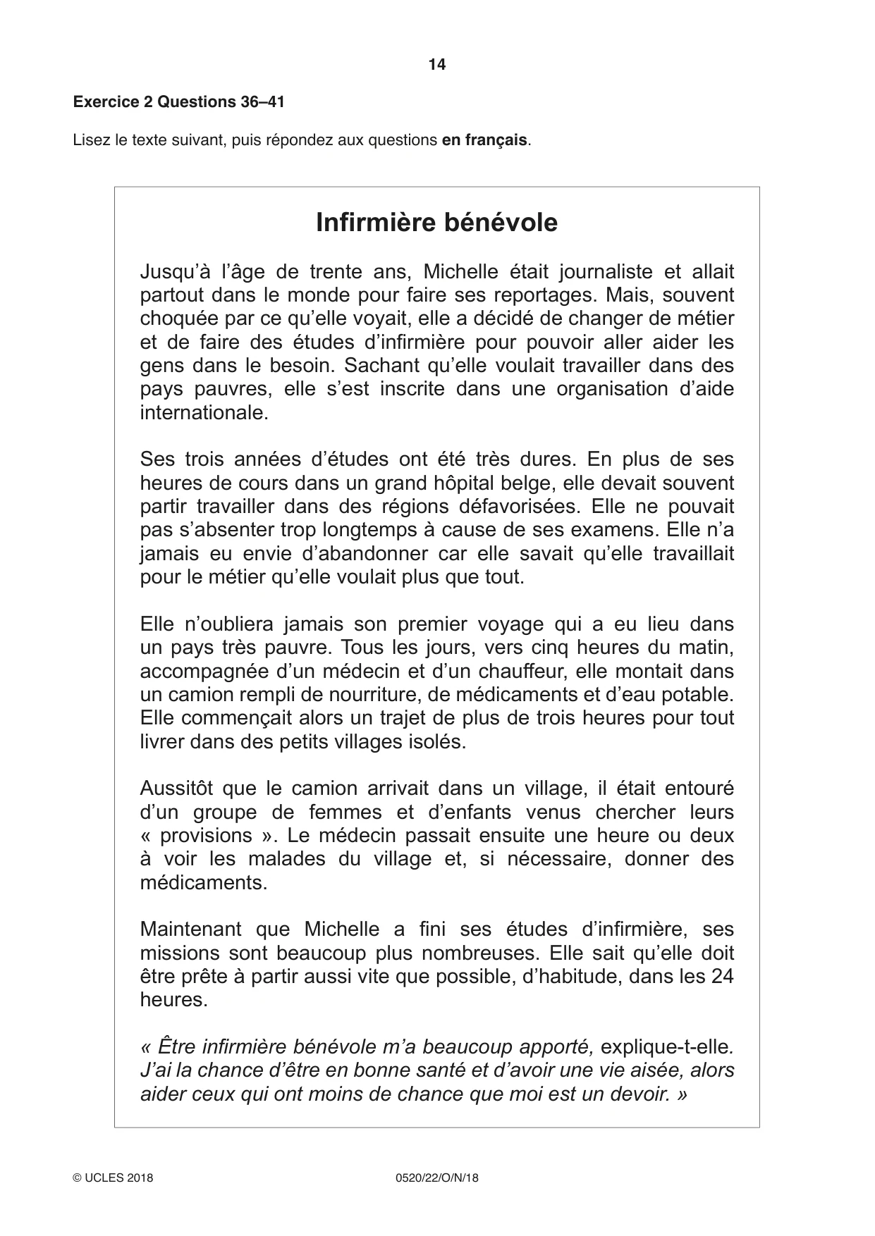 Cambridge IGCSE French - Foreign Language 0520 2018 Oct/Nov Paper 2 · Variant 2 question paper, page 14 of 16