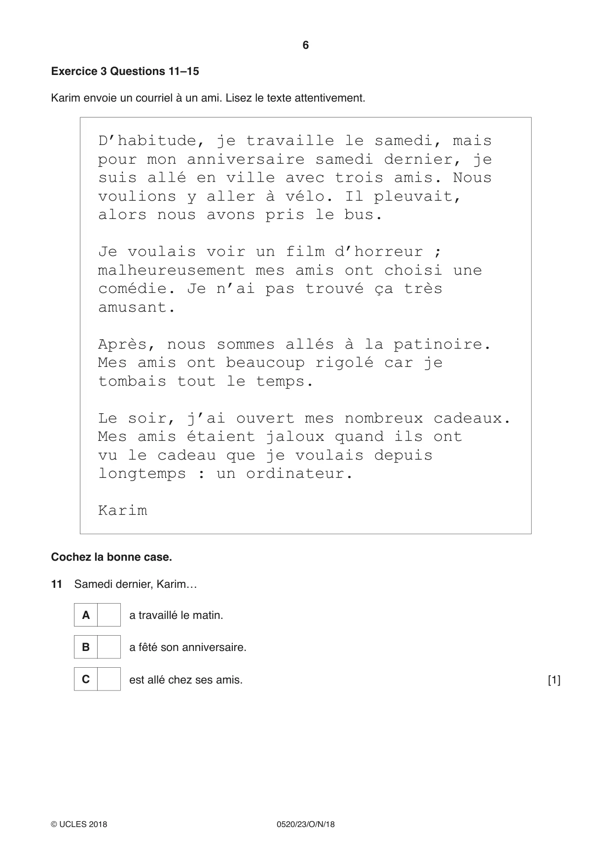 Cambridge IGCSE French - Foreign Language 0520 2018 Oct/Nov Paper 2 · Variant 3 question paper, page 6 of 16