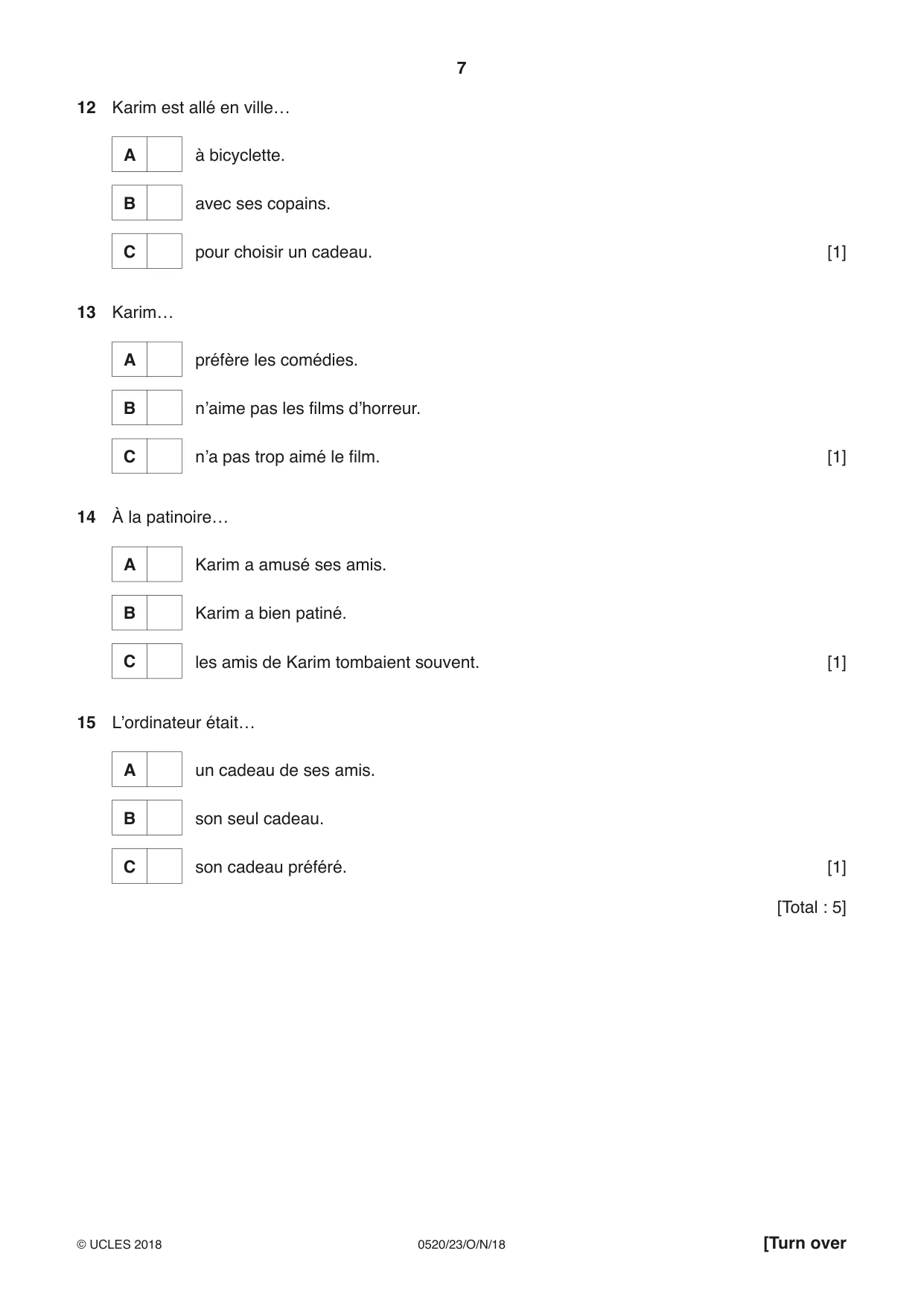 Cambridge IGCSE French - Foreign Language 0520 2018 Oct/Nov Paper 2 · Variant 3 question paper, page 7 of 16