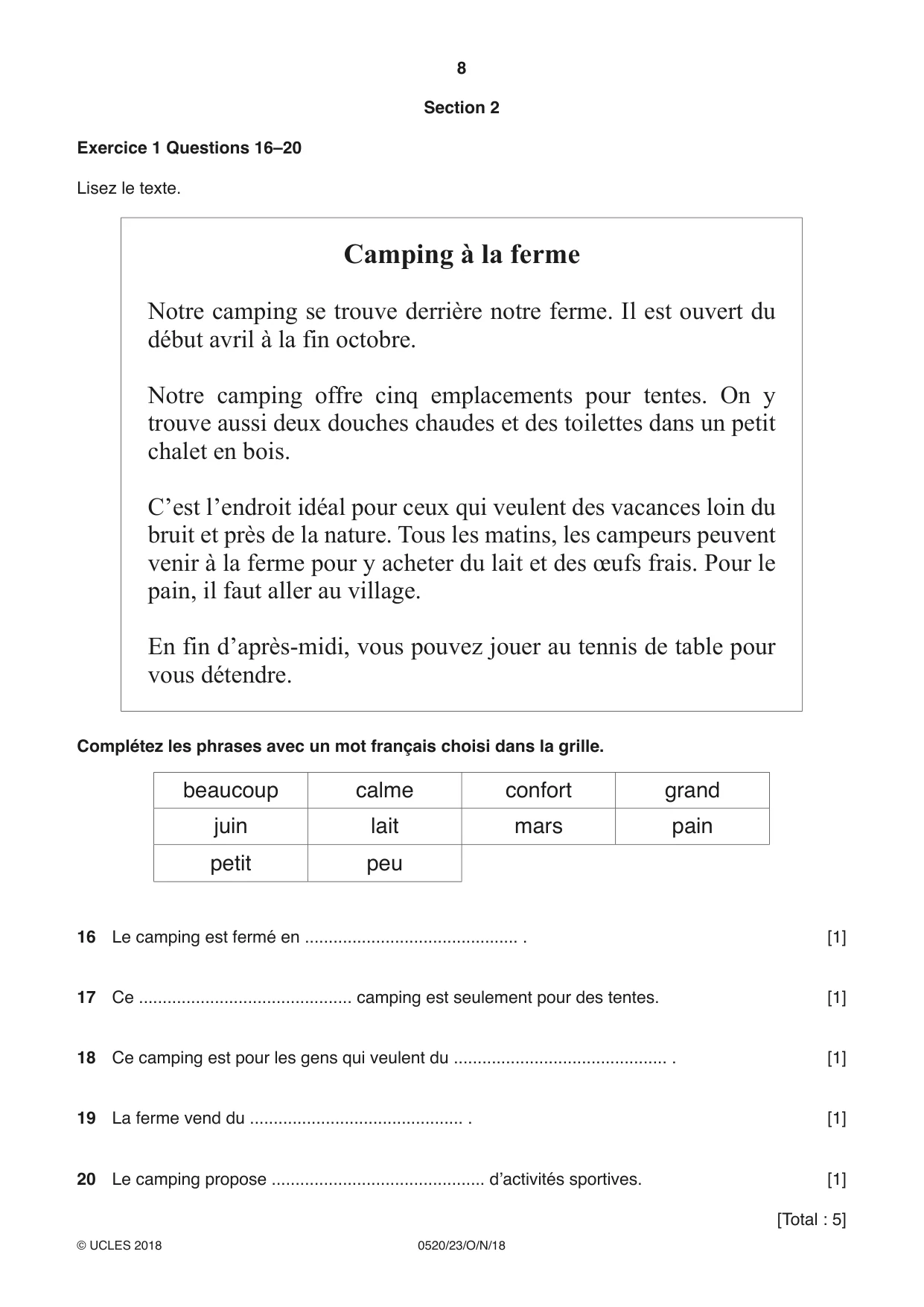 Cambridge IGCSE French - Foreign Language 0520 2018 Oct/Nov Paper 2 · Variant 3 question paper, page 8 of 16