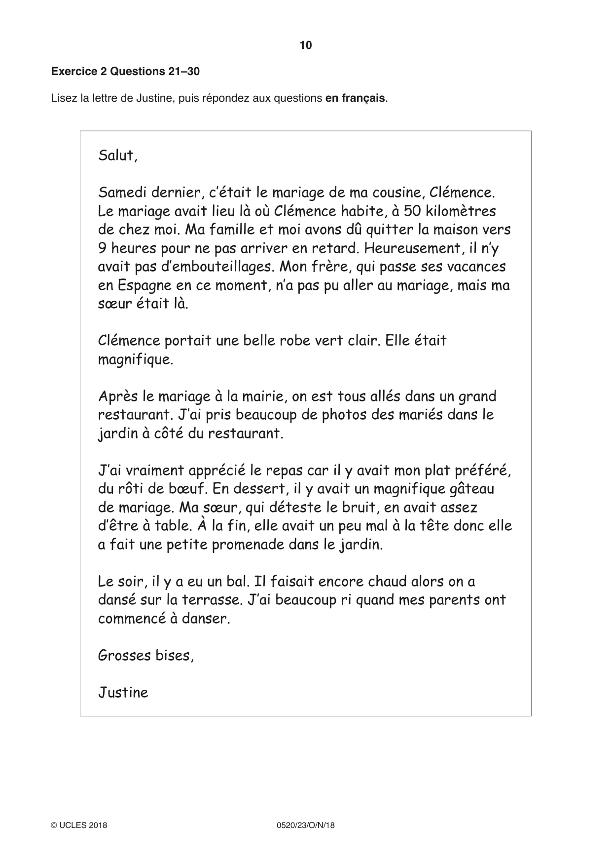 Cambridge IGCSE French - Foreign Language 0520 2018 Oct/Nov Paper 2 · Variant 3 question paper, page 10 of 16