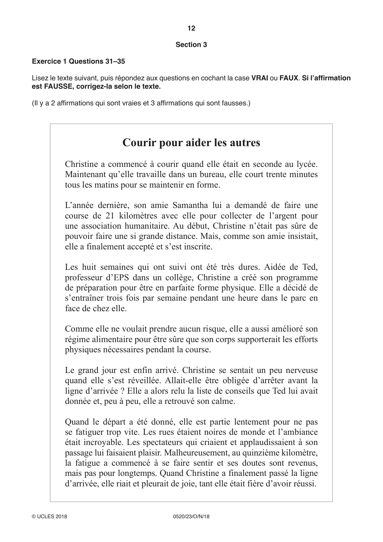 Cambridge IGCSE French - Foreign Language 0520 2018 Oct/Nov Paper 2 · Variant 3 question paper, page 12 of 16