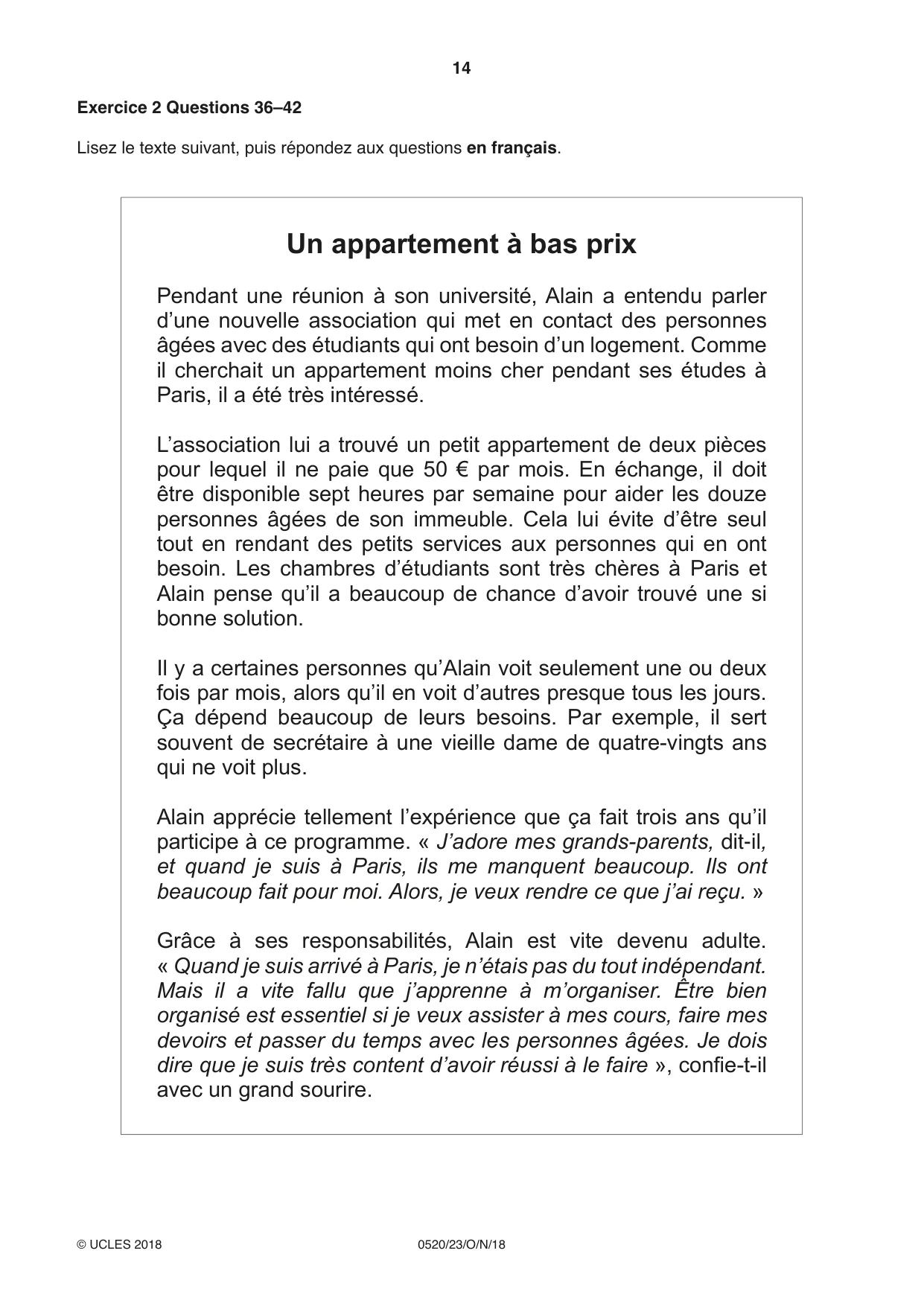 Cambridge IGCSE French - Foreign Language 0520 2018 Oct/Nov Paper 2 · Variant 3 question paper, page 14 of 16
