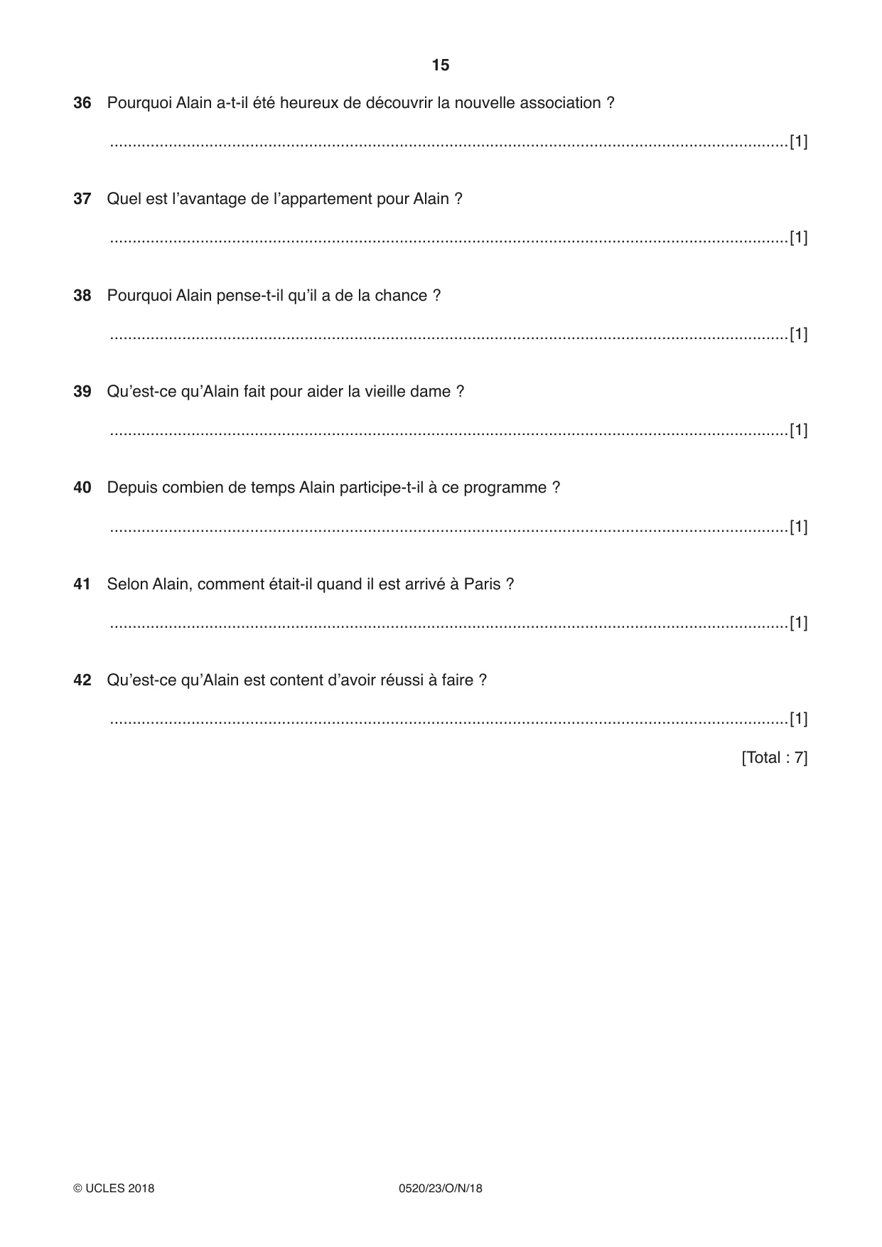 Cambridge IGCSE French - Foreign Language 0520 2018 Oct/Nov Paper 2 · Variant 3 question paper, page 15 of 16